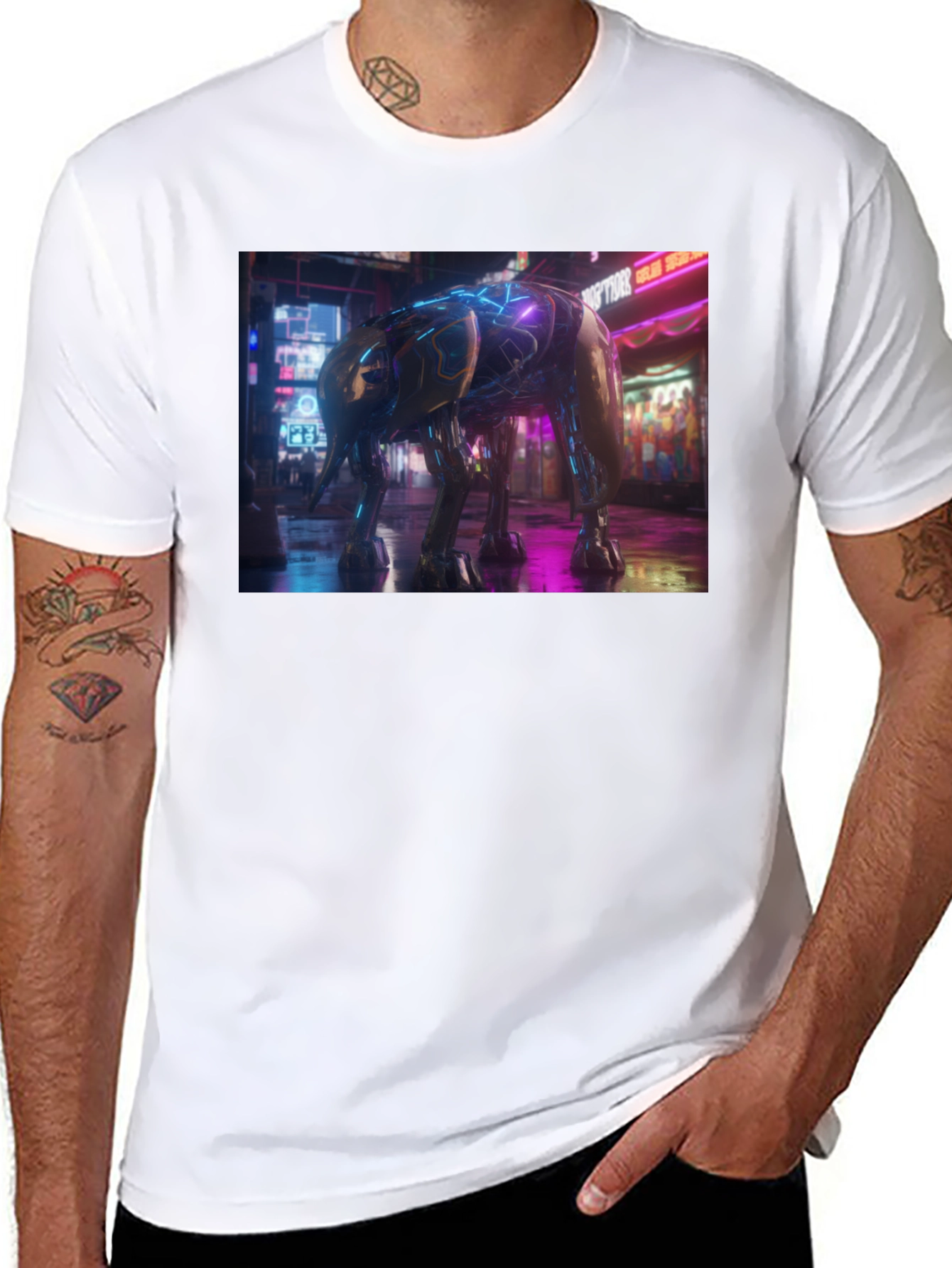 Cyberpunk Elephant Graphic Tee - Black