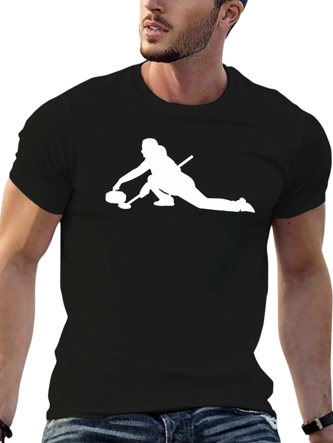 Curling Silhouette Graphic Tee - Black