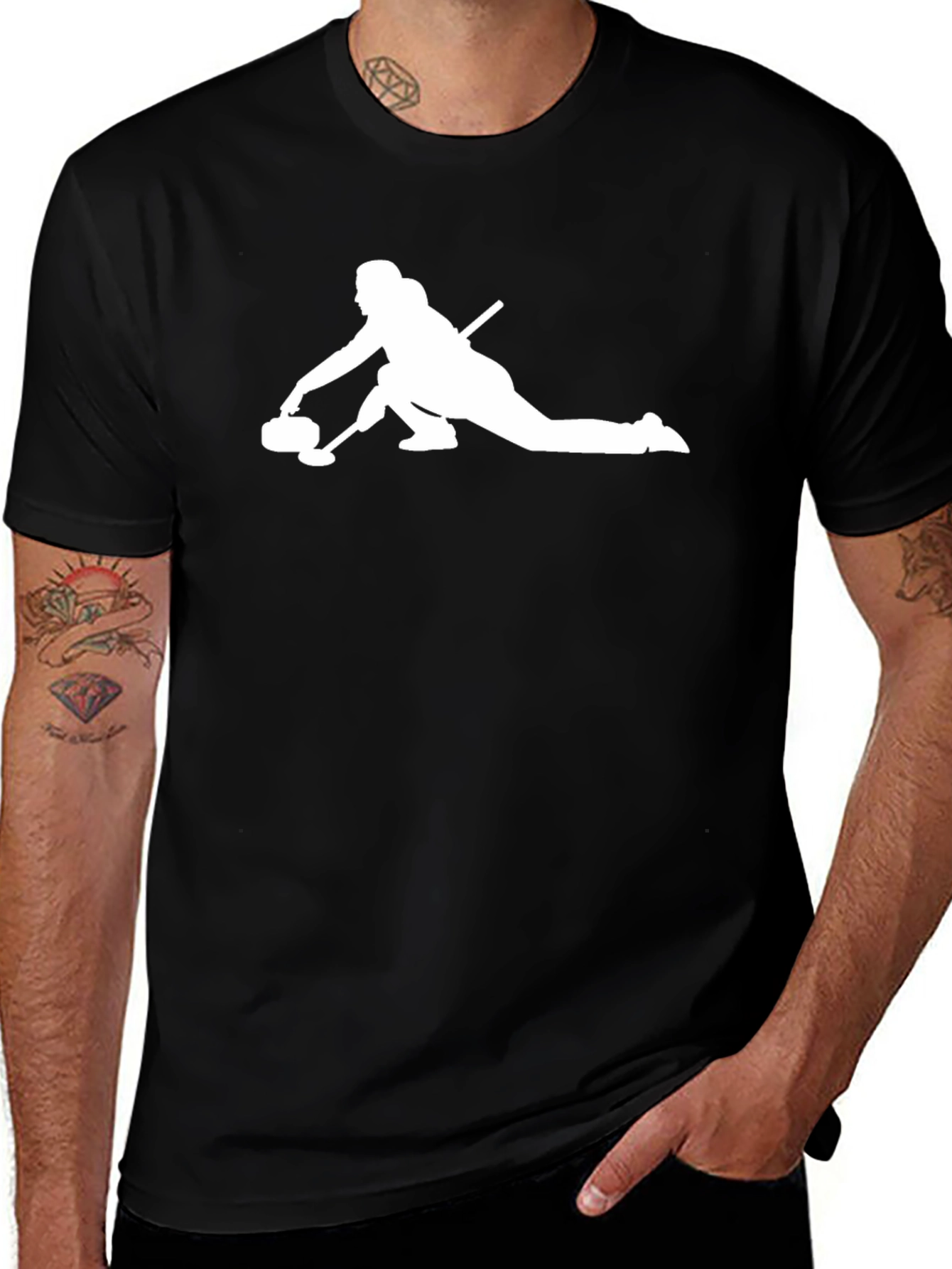Curling Silhouette Graphic Tee - Black