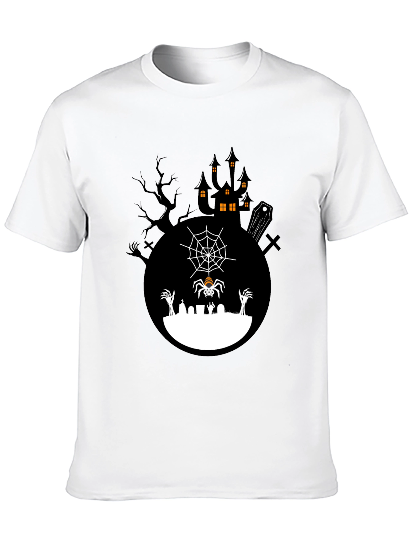 Spooky Halloween T-Shirt - Graveyard Spider Design
