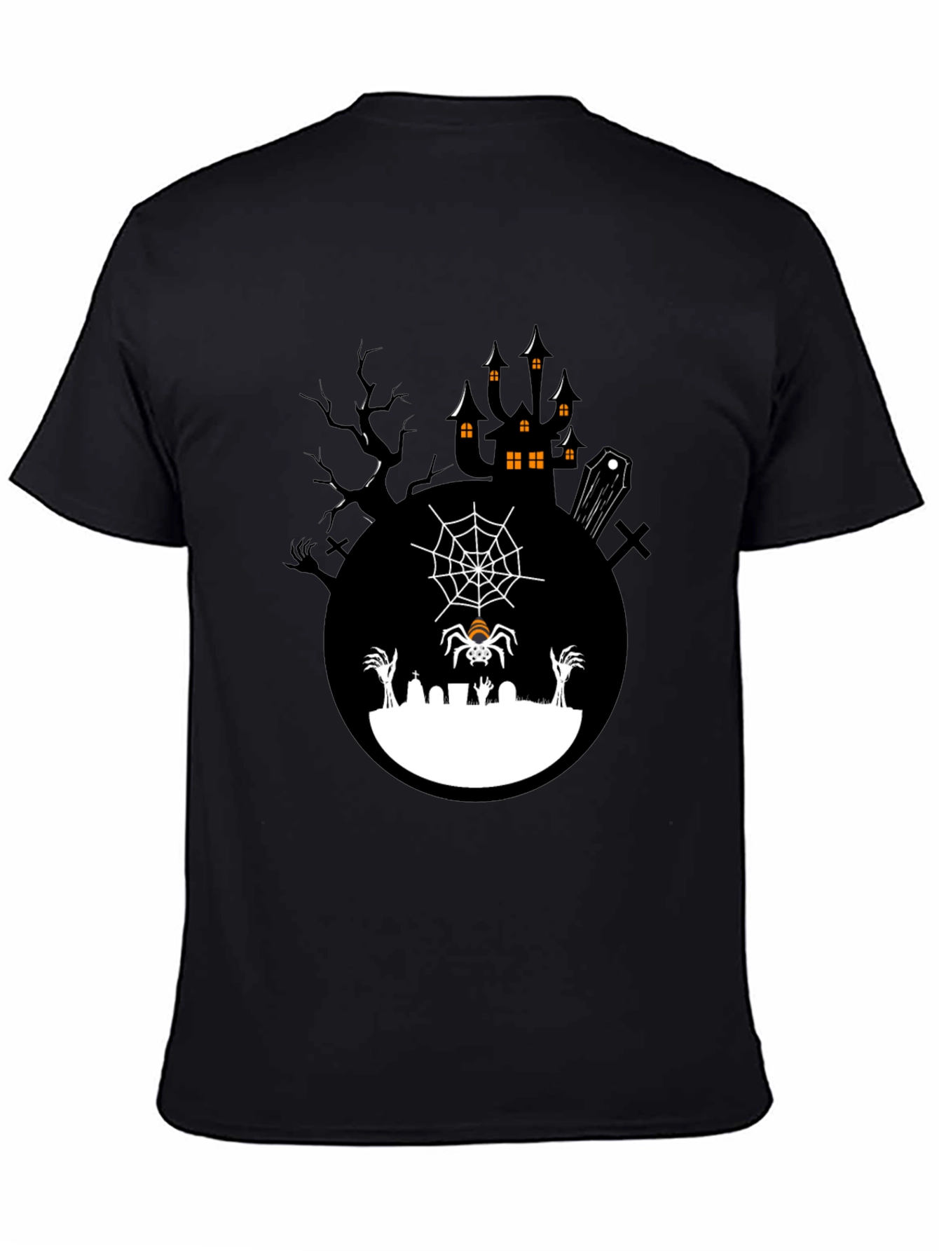 Spooky Halloween T-Shirt - Graveyard Spider Design