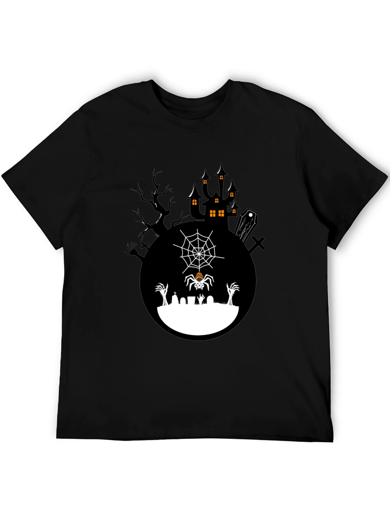Spooky Halloween T-Shirt - Graveyard Spider Design