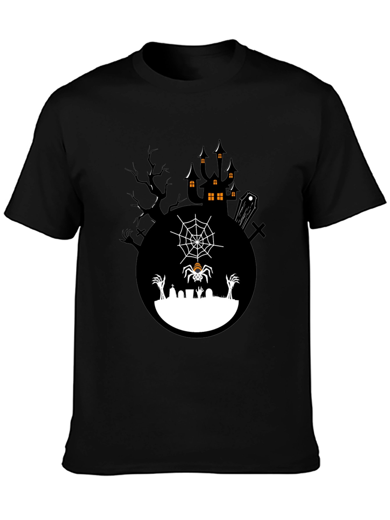 Spooky Halloween T-Shirt - Graveyard Spider Design