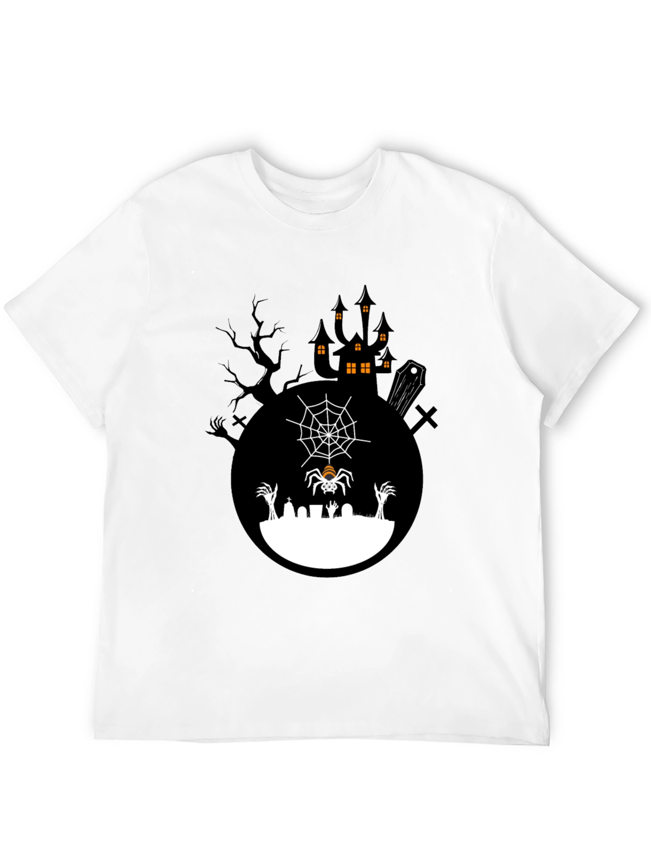 Spooky Halloween T-Shirt - Graveyard Spider Design