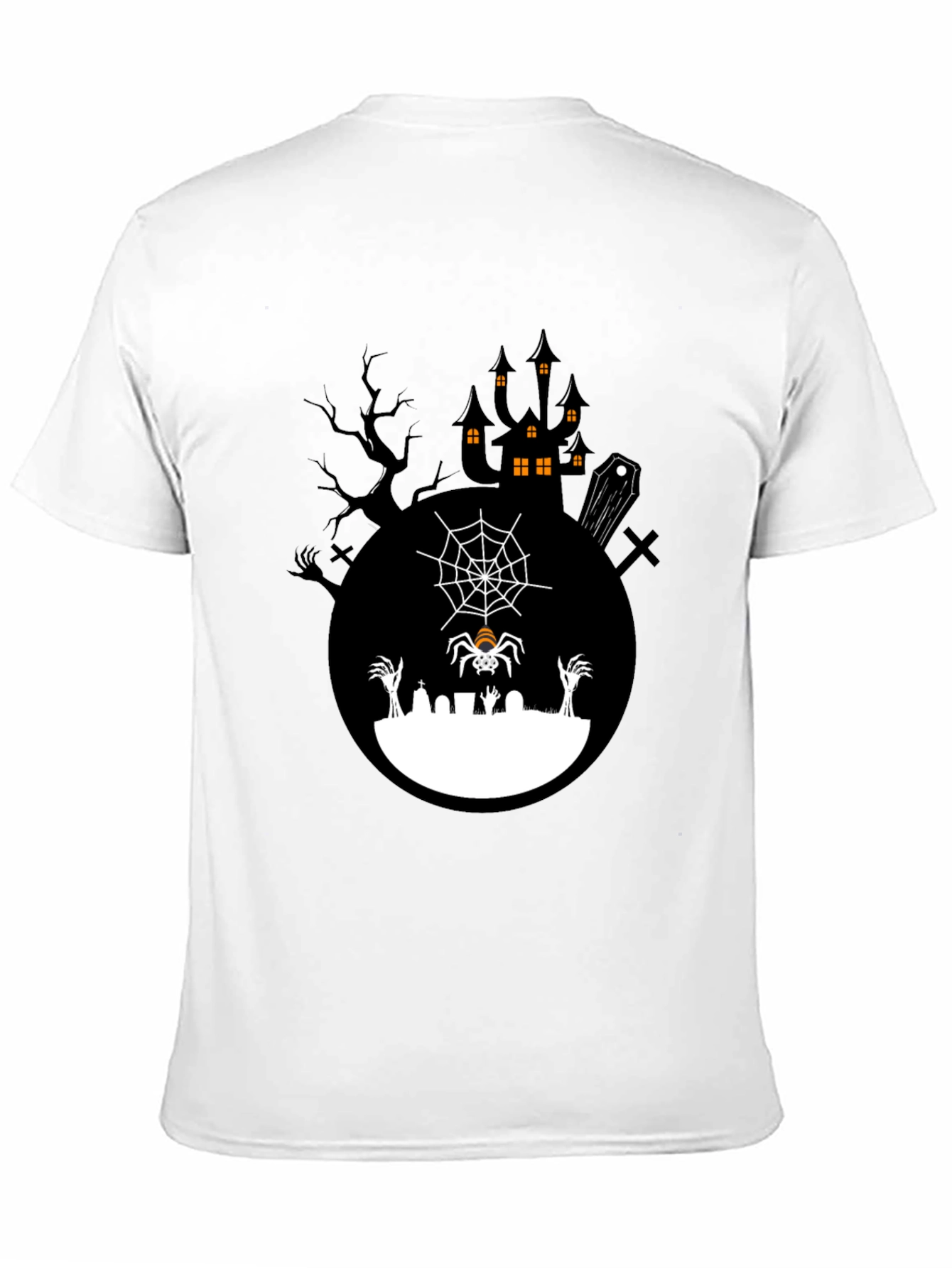 Spooky Halloween T-Shirt - Graveyard Spider Design