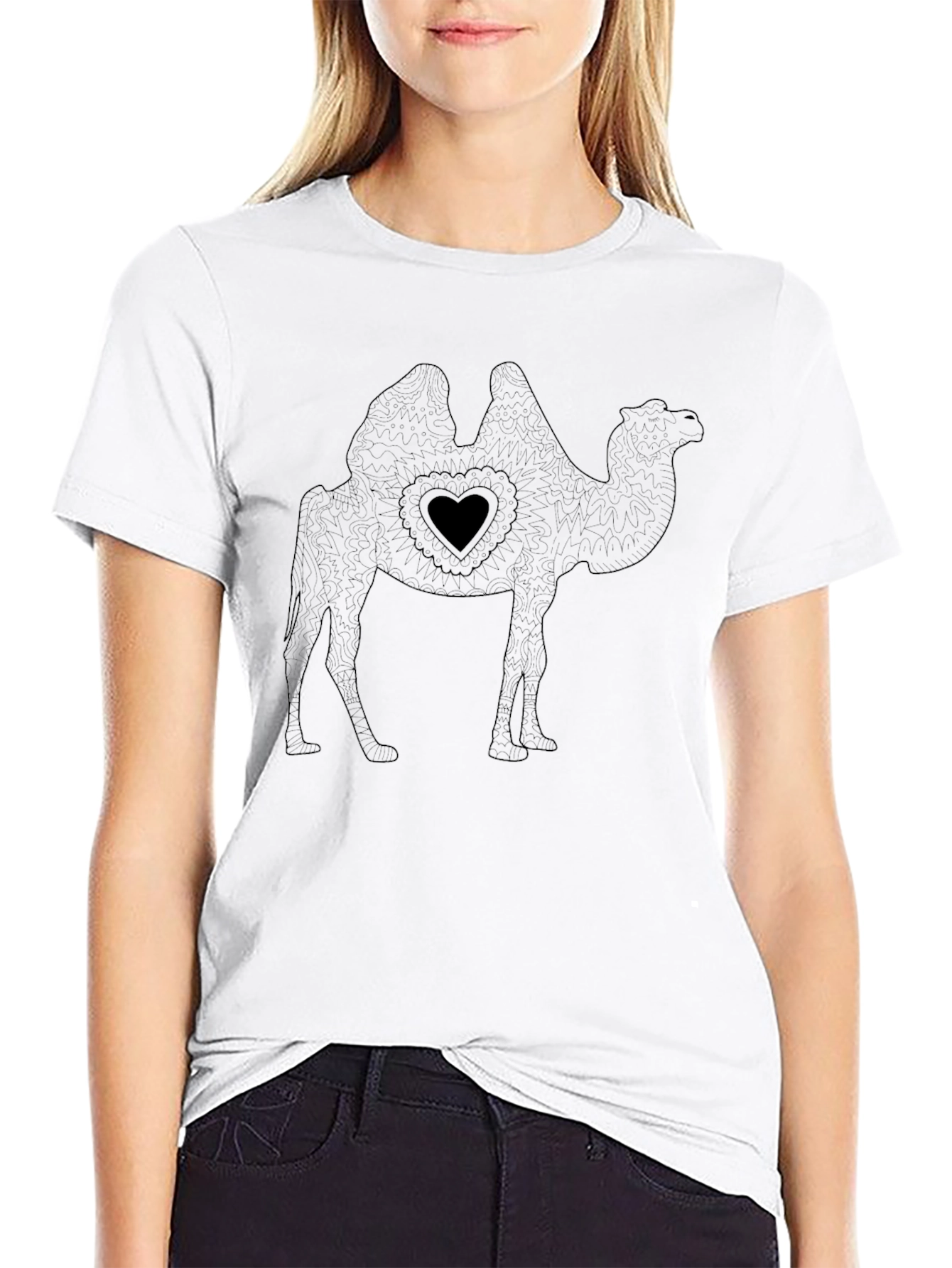 Camel Heart Graphic Tee - Black Cotton Blend