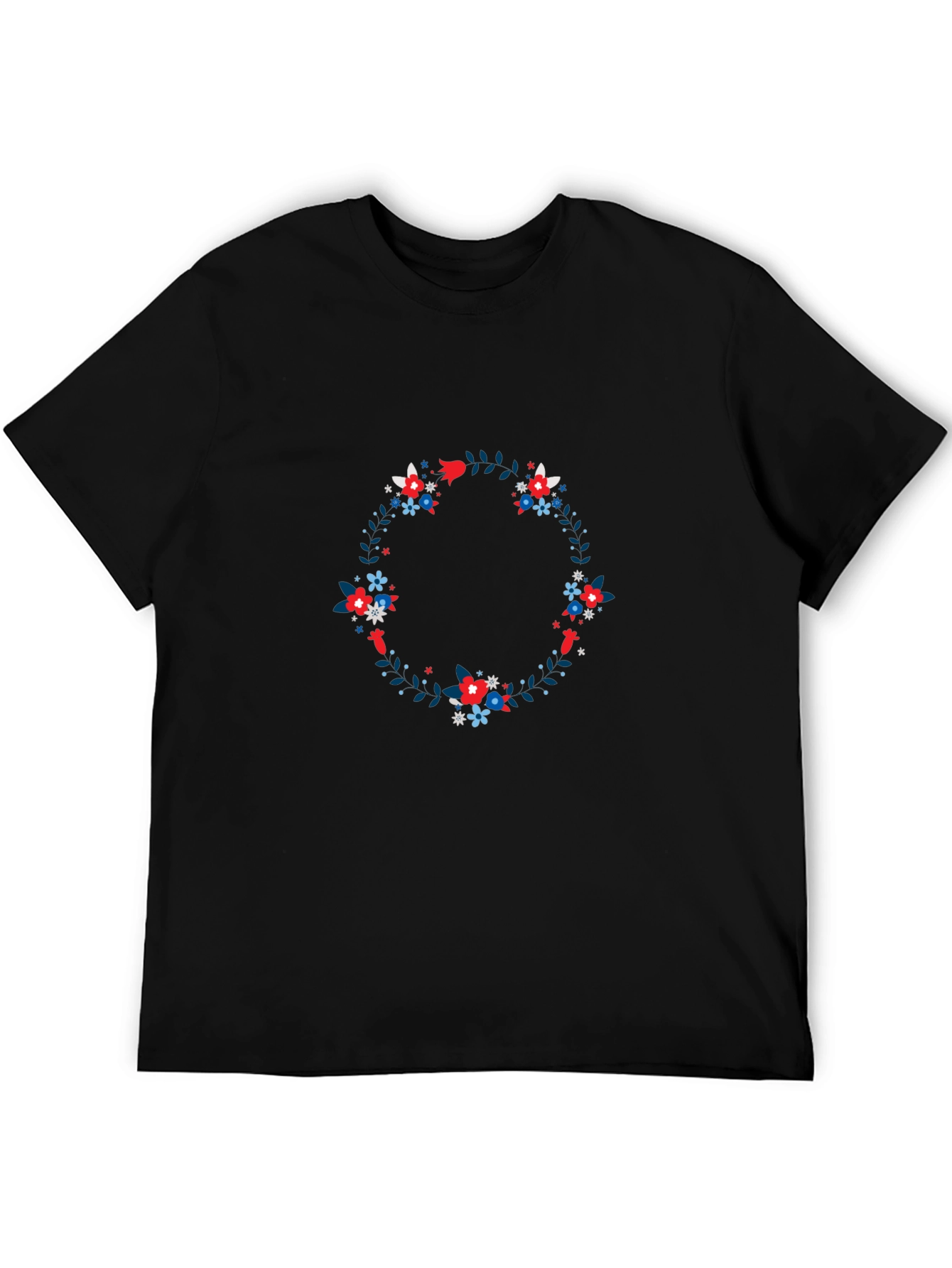 Floral Wreath Graphic Tee - Black Cotton T-Shirt