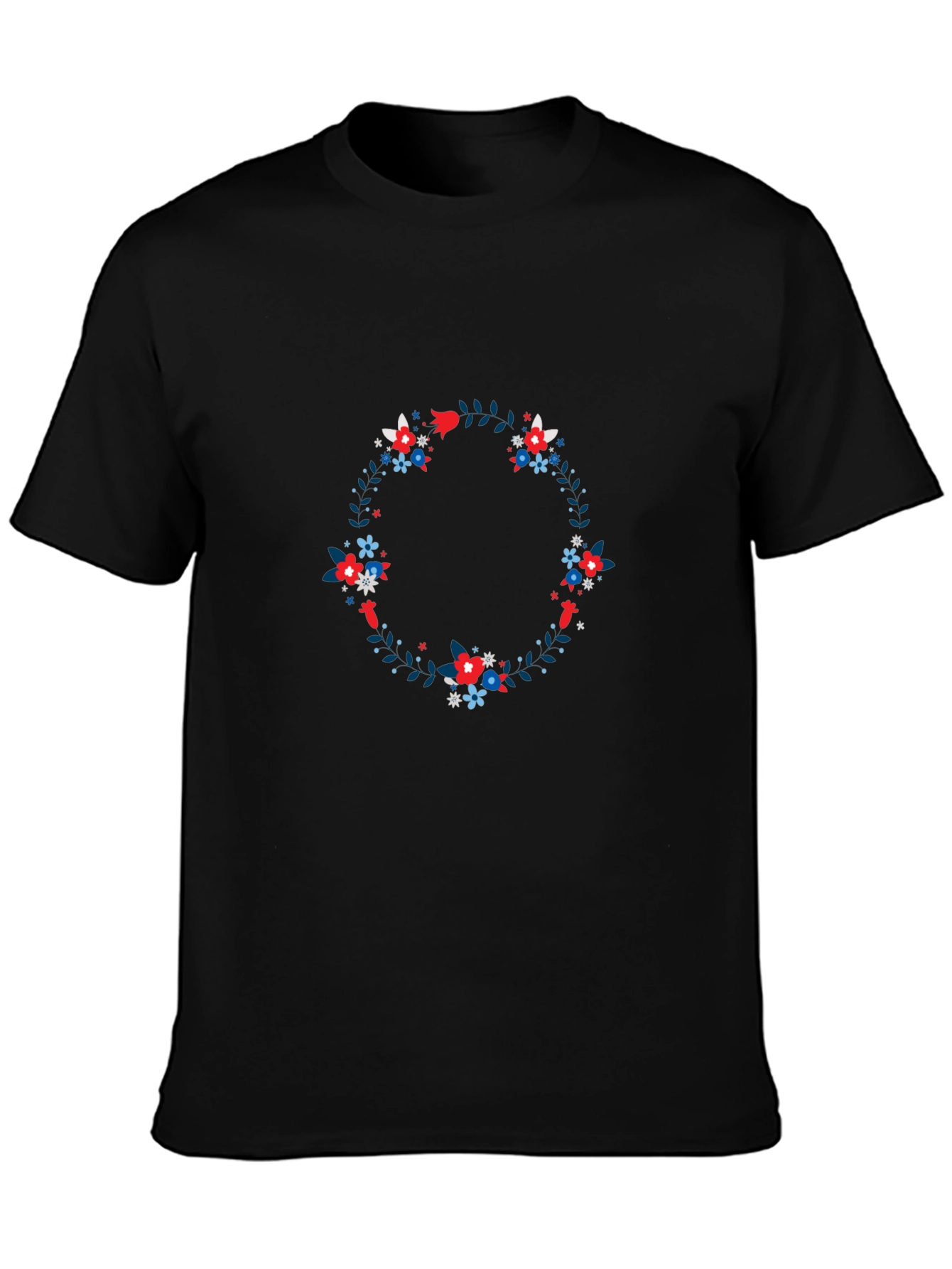 Floral Wreath Graphic Tee - Black Cotton T-Shirt