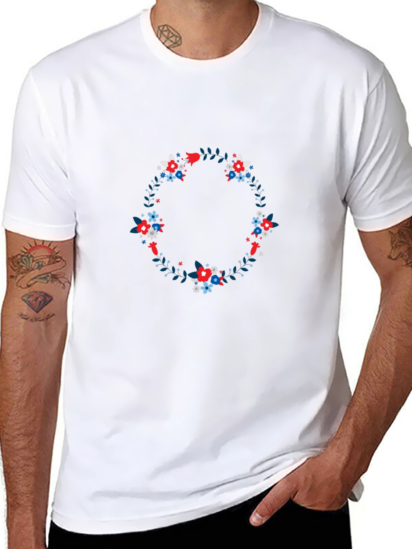 Floral Wreath Graphic Tee - Black Cotton T-Shirt