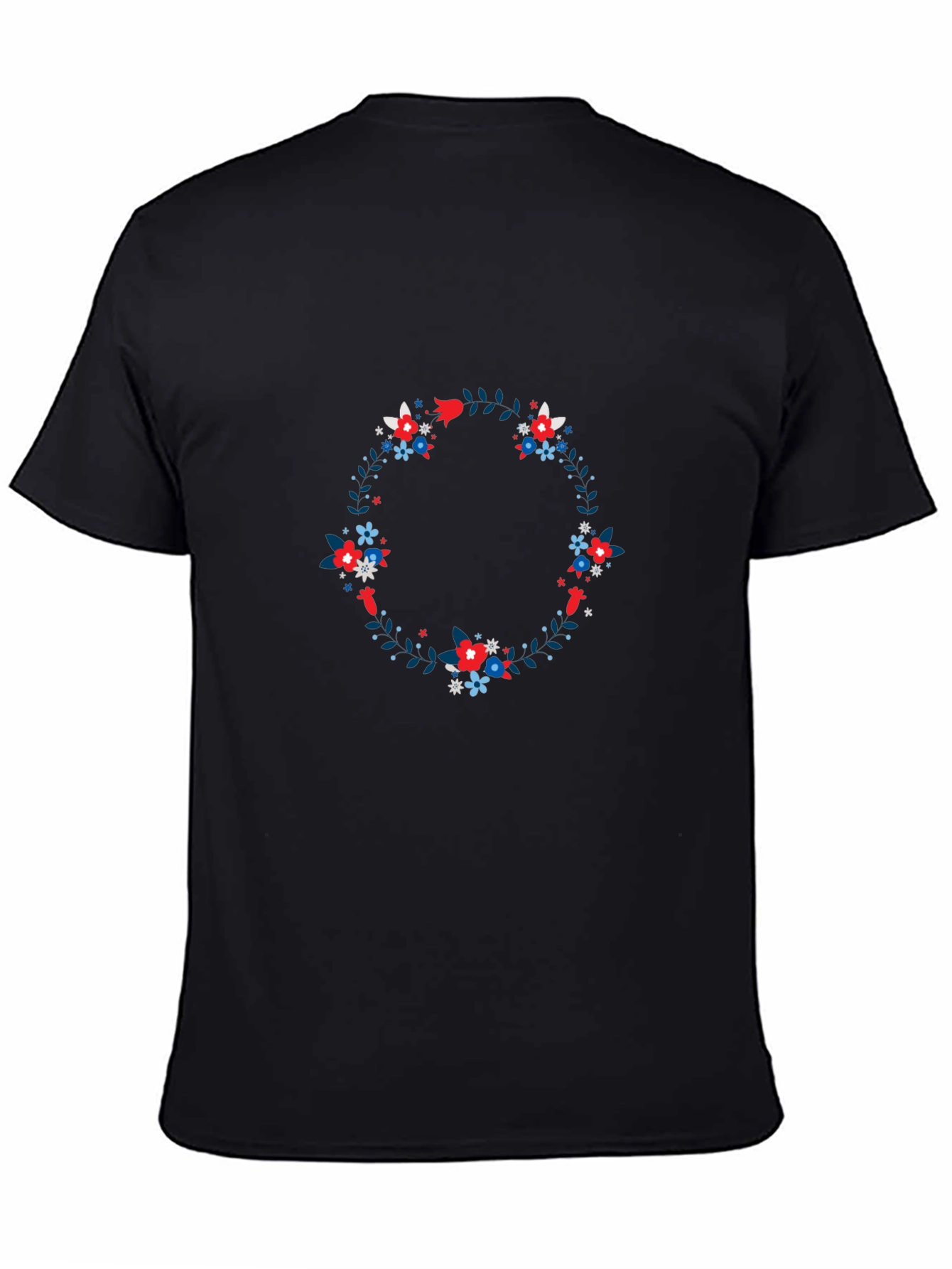 Floral Wreath Graphic Tee - Black Cotton T-Shirt