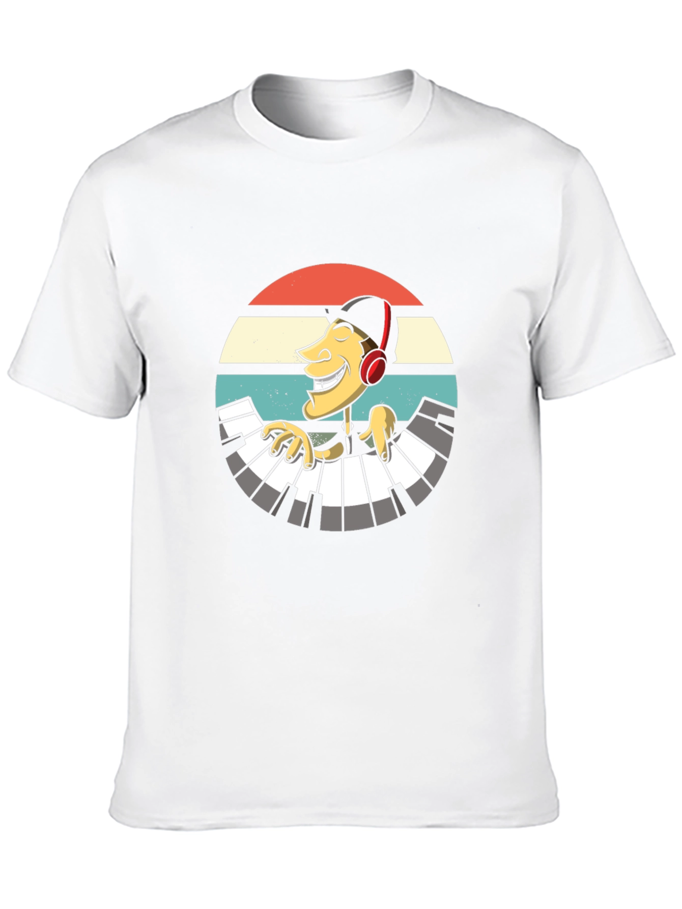Retro Pianist Graphic Tee - Black Casual T-Shirt