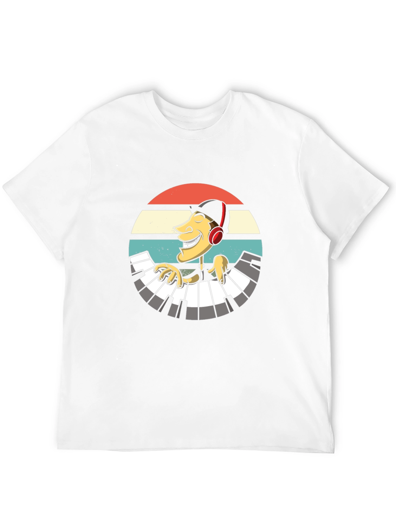 Retro Pianist Graphic Tee - Black Casual T-Shirt