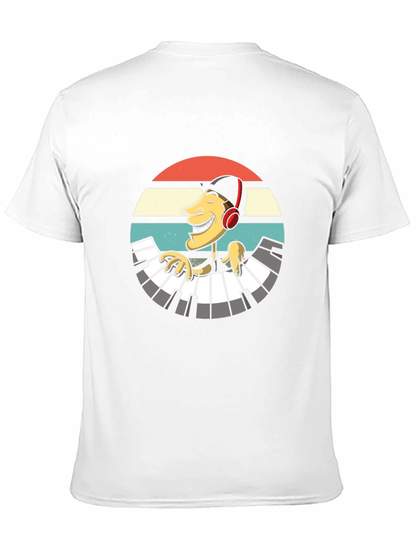 Retro Pianist Graphic Tee - Black Casual T-Shirt