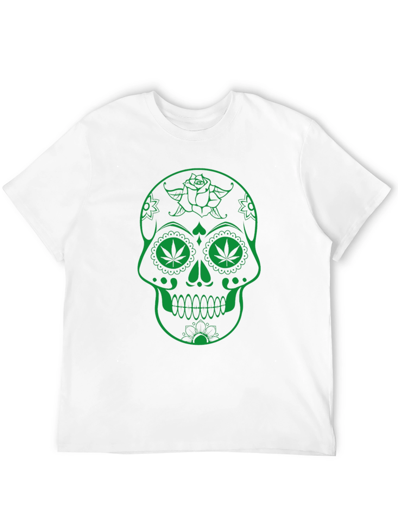Sugar Skull Marijuana Leaf Graphic T-Shirt - Black