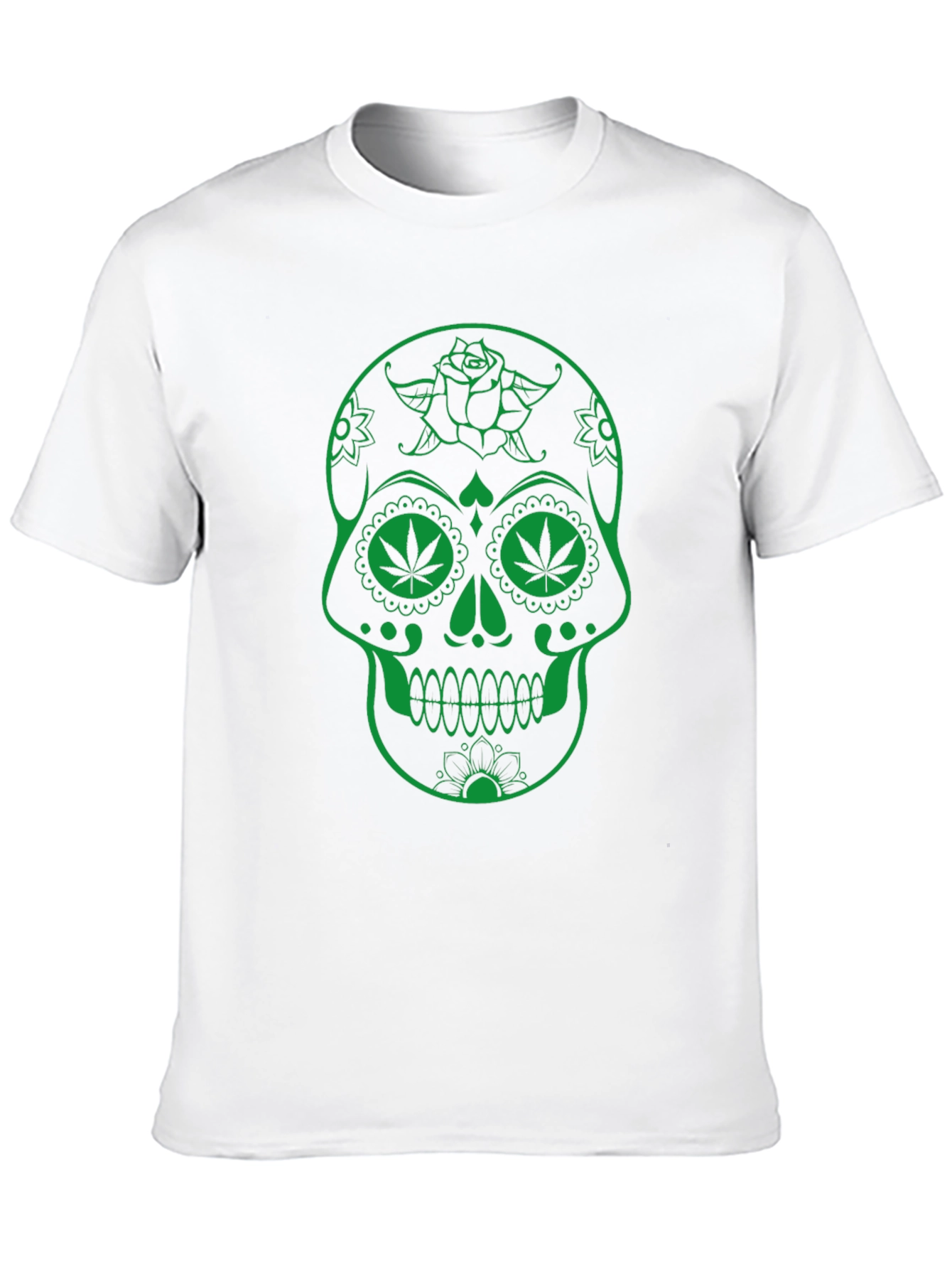 Sugar Skull Marijuana Leaf Graphic T-Shirt - Black