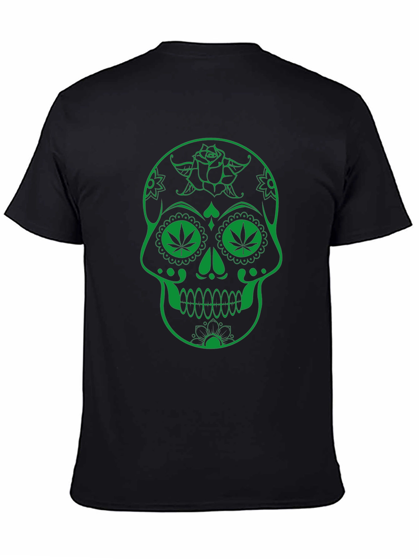 Sugar Skull Marijuana Leaf Graphic T-Shirt - Black