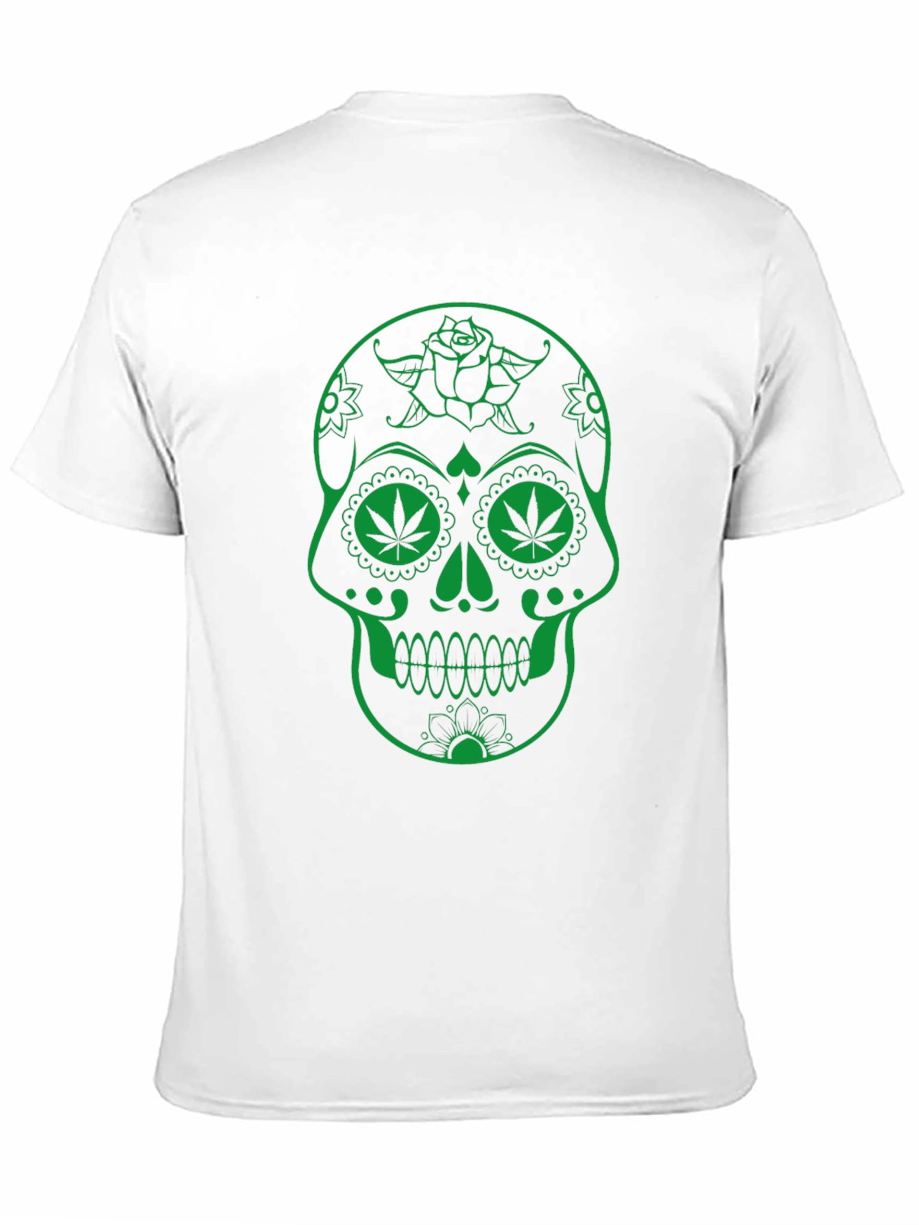 Sugar Skull Marijuana Leaf Graphic T-Shirt - Black
