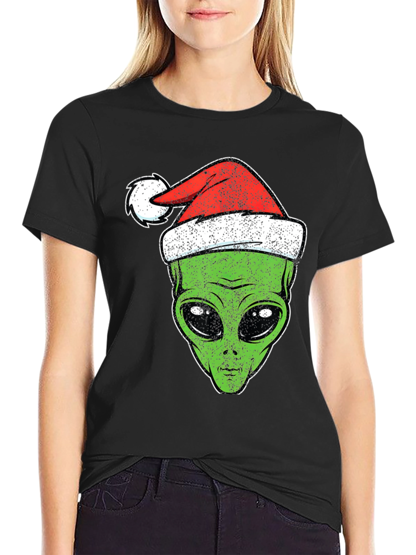 Alien Christmas Santa Hat Graphic Tee