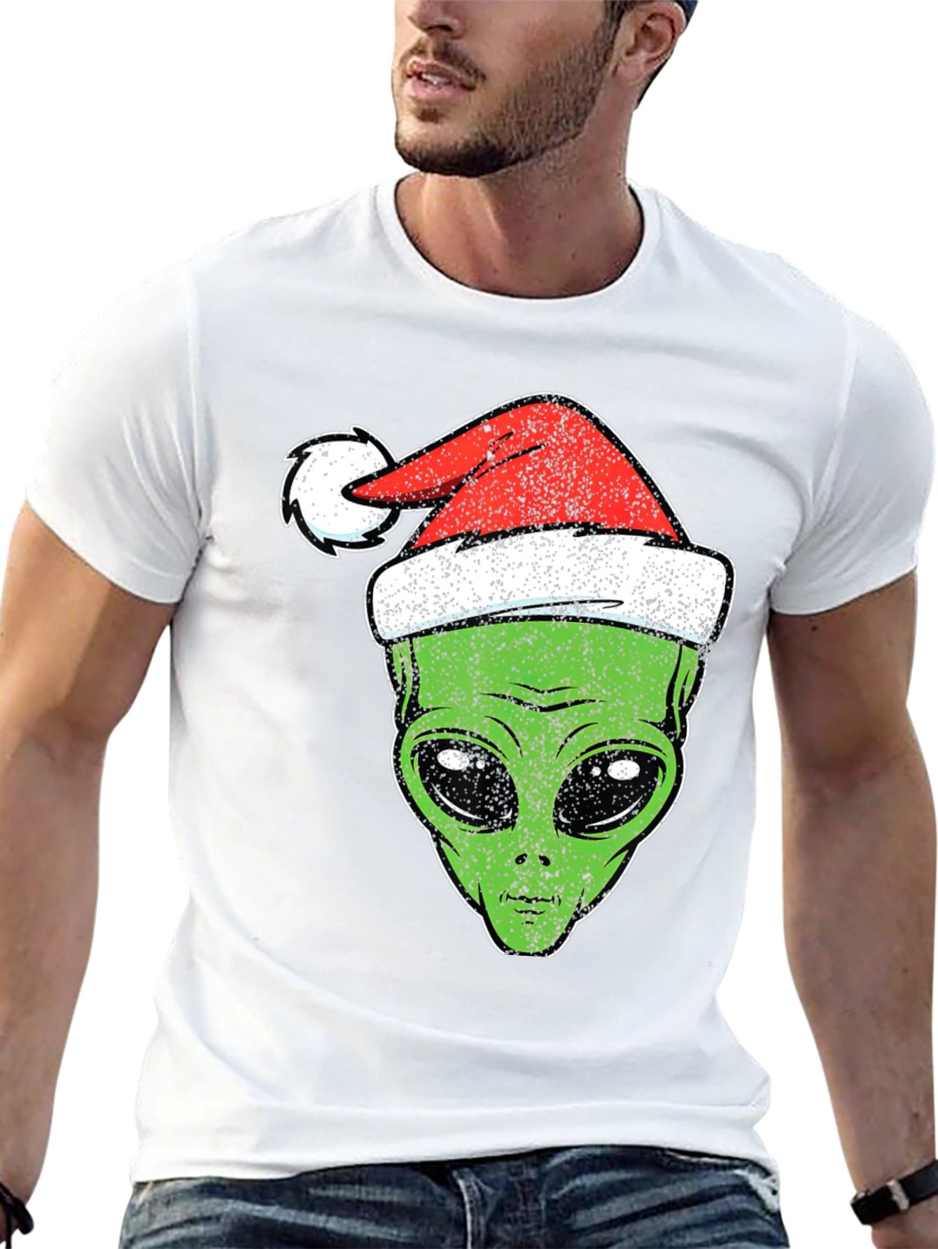 Alien Christmas Santa Hat Graphic Tee