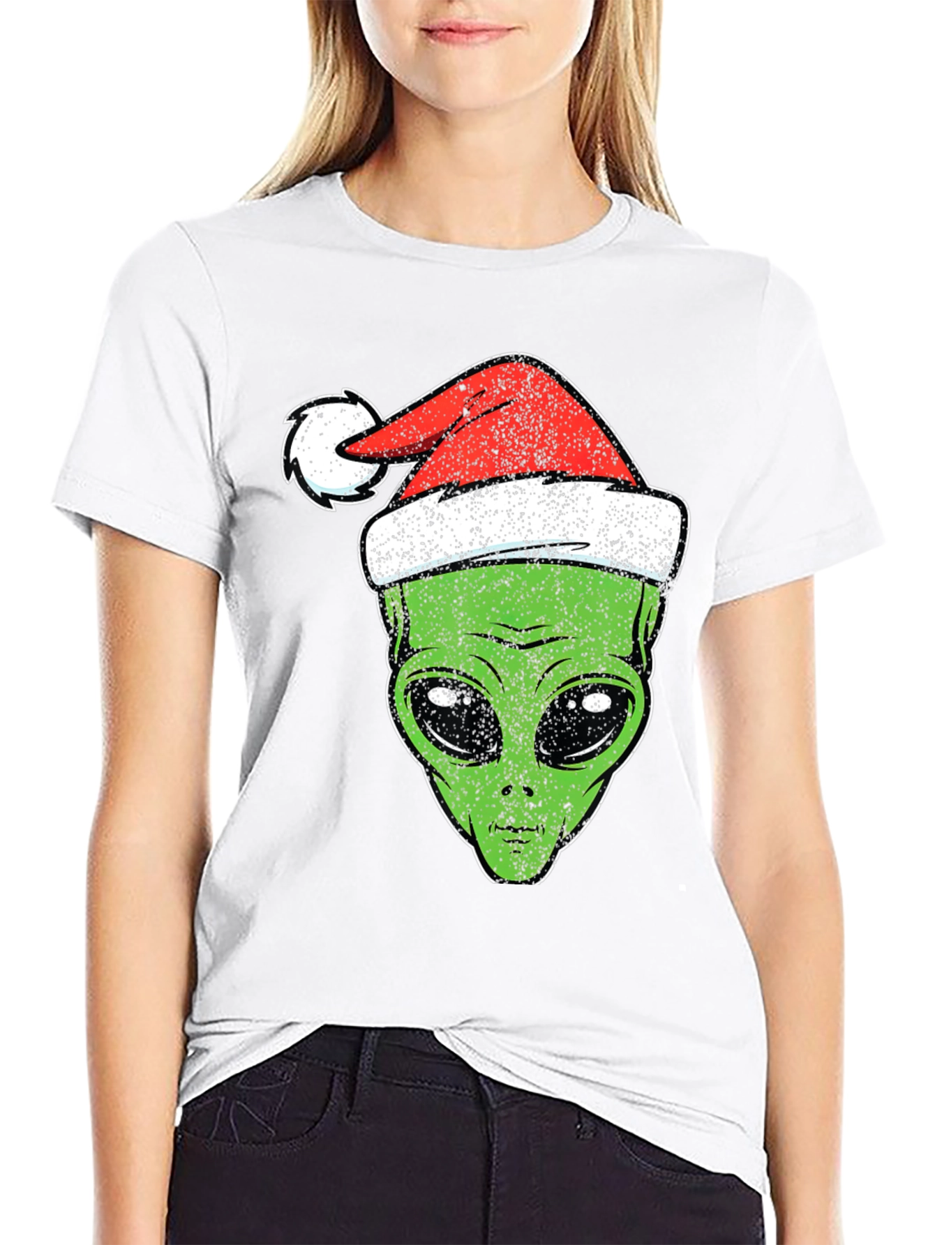 Alien Christmas Santa Hat Graphic Tee
