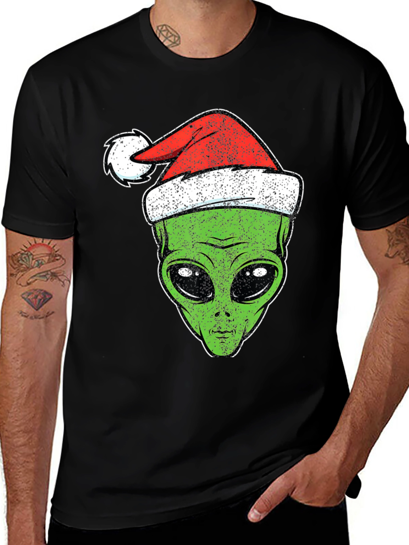 Alien Christmas Santa Hat Graphic Tee