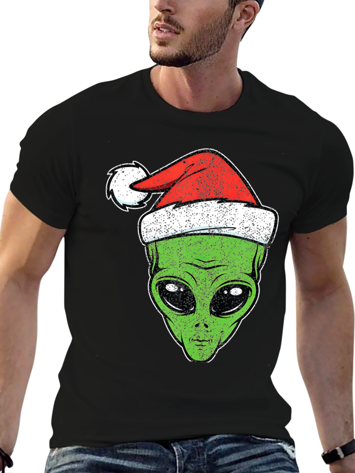 Alien Christmas Santa Hat Graphic Tee
