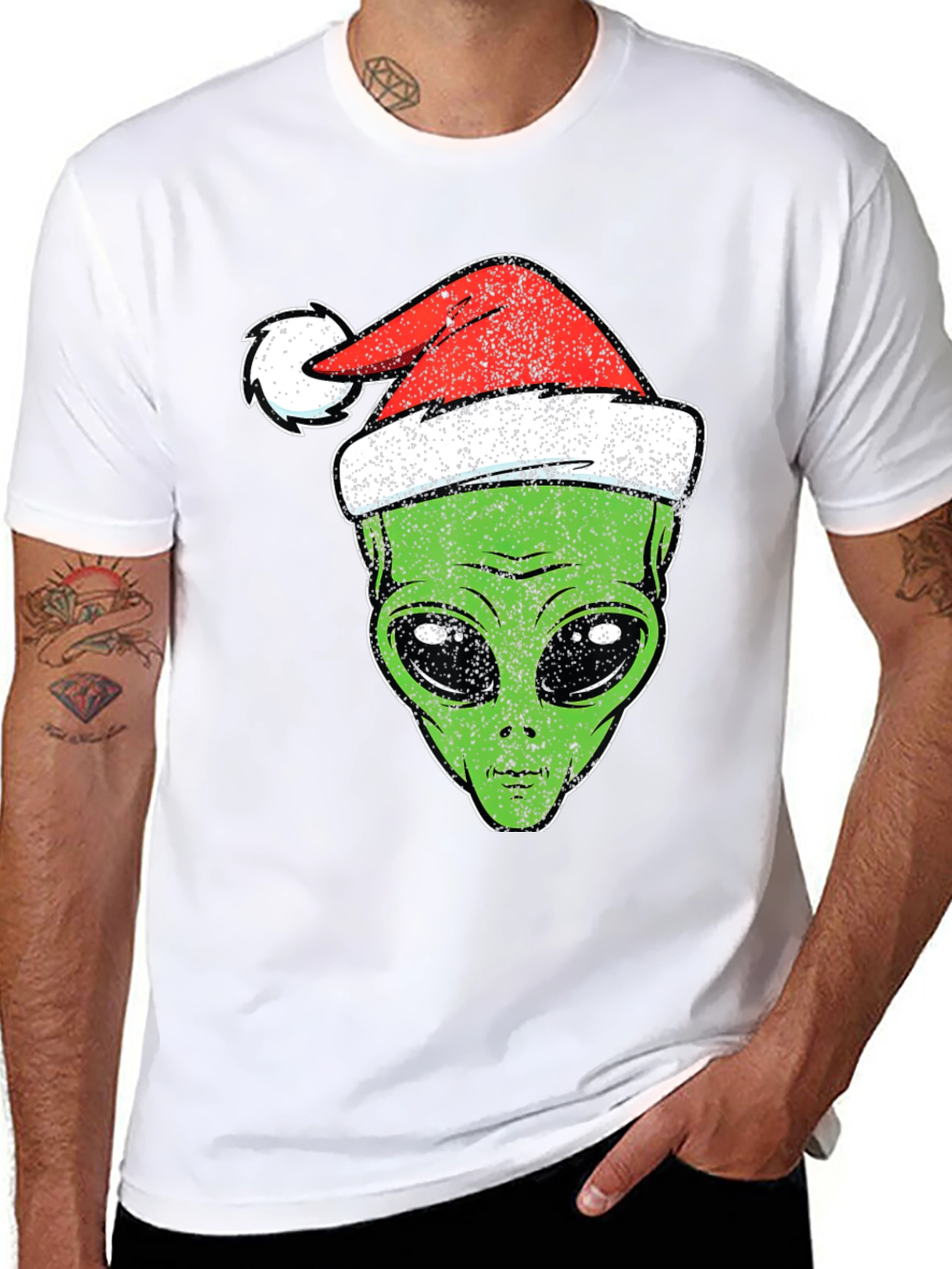 Alien Christmas Santa Hat Graphic Tee