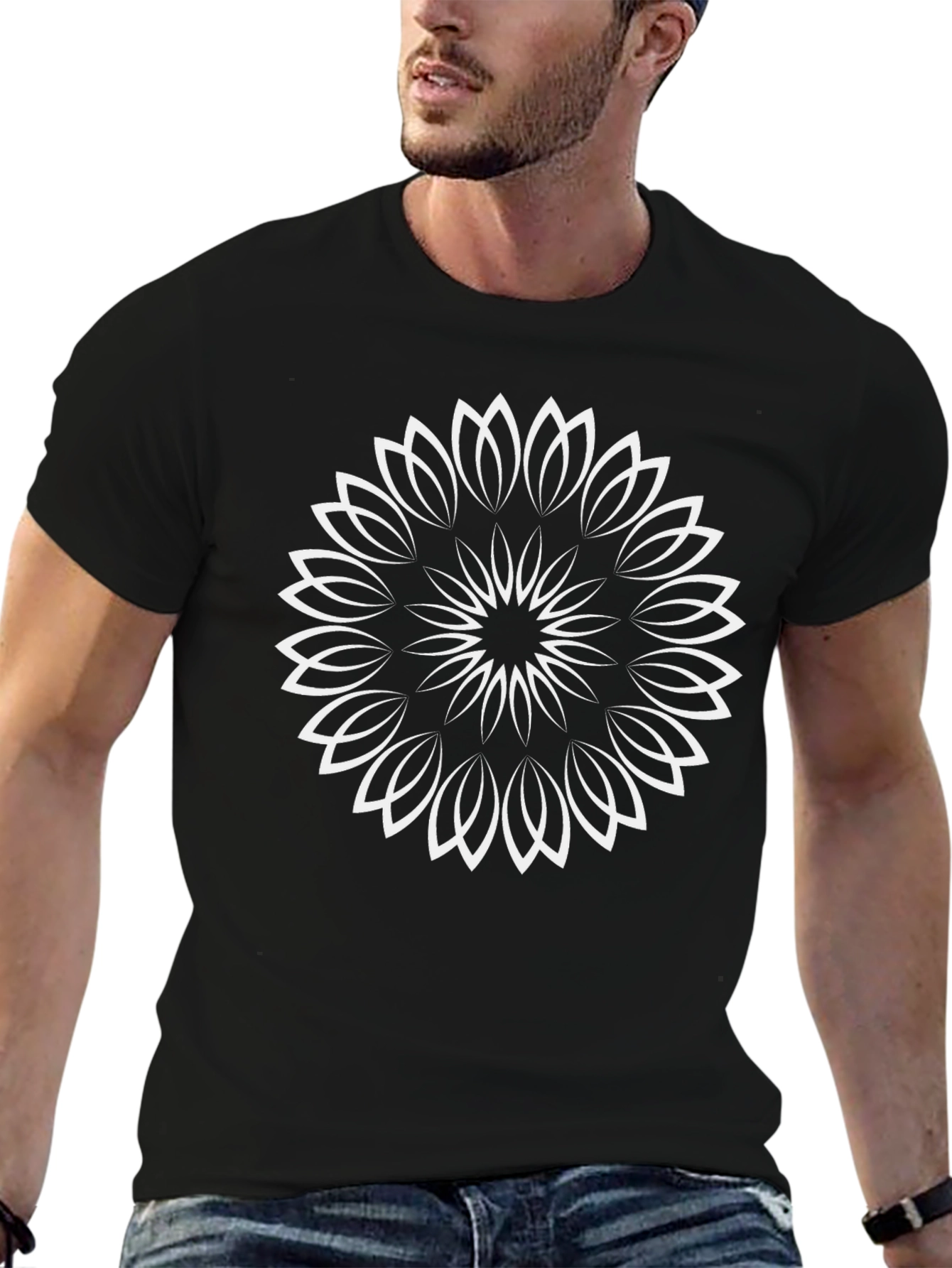Black T-Shirt with Mandala Design