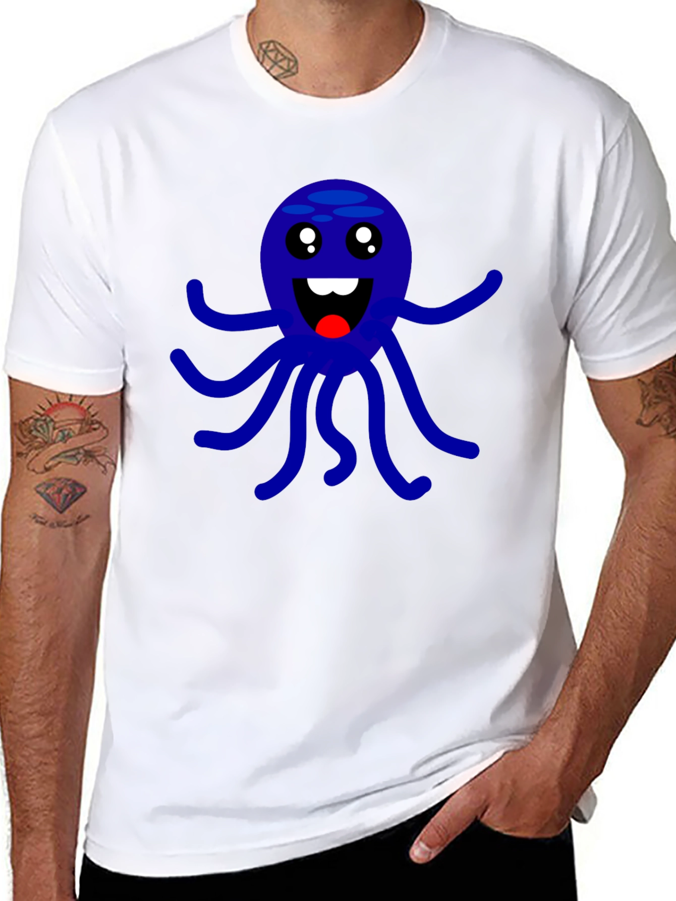 Cute Octopus Graphic Print Black T-Shirt