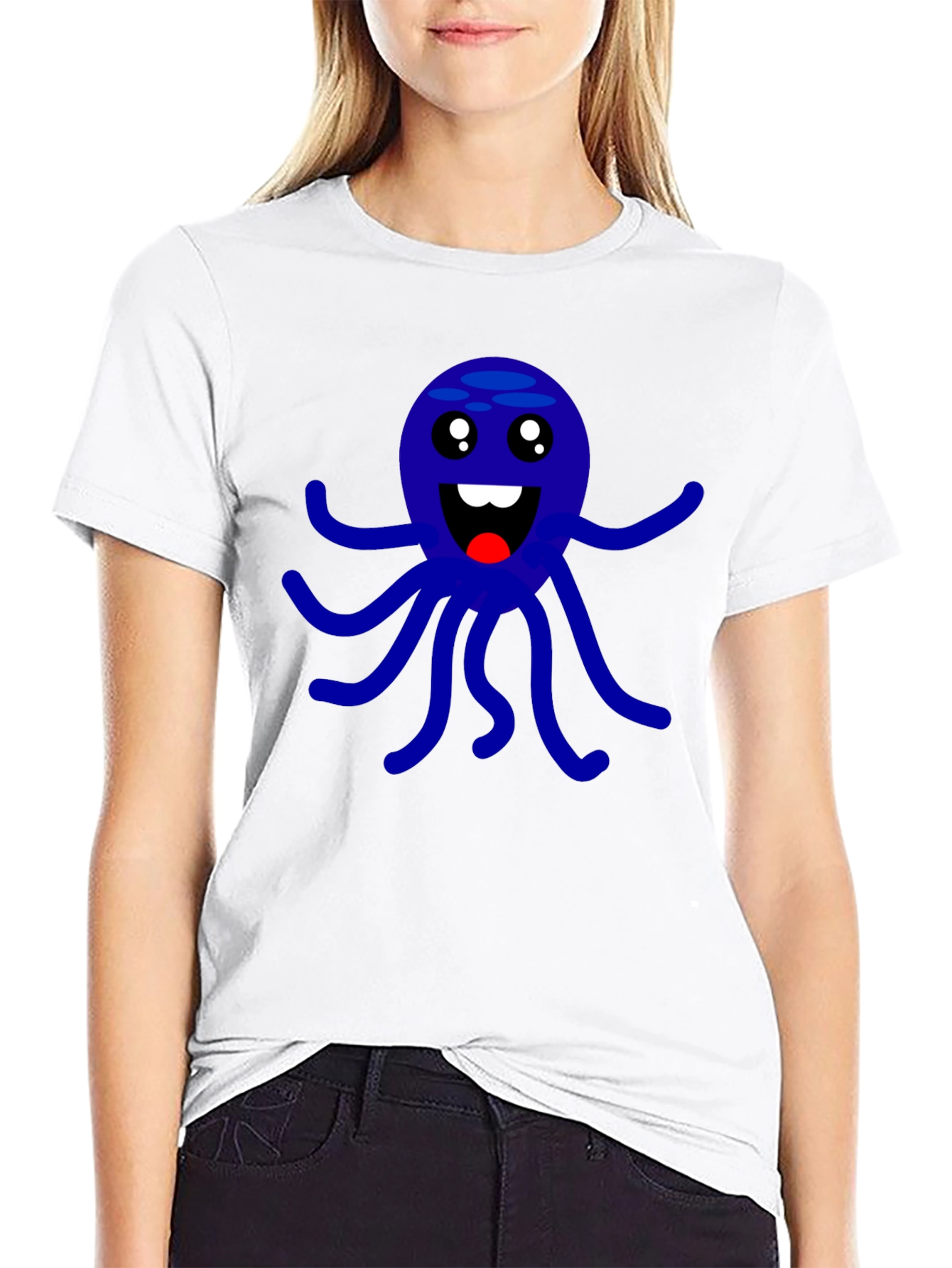 Cute Octopus Graphic Print Black T-Shirt
