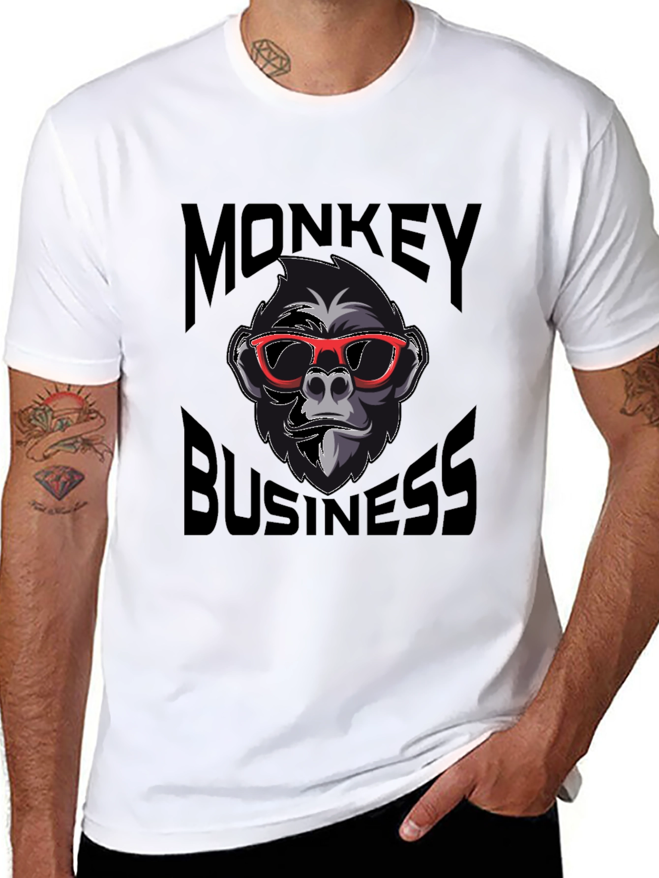 Monkey Business Graphic Tee - Trendy Crew Neck T-Shirt