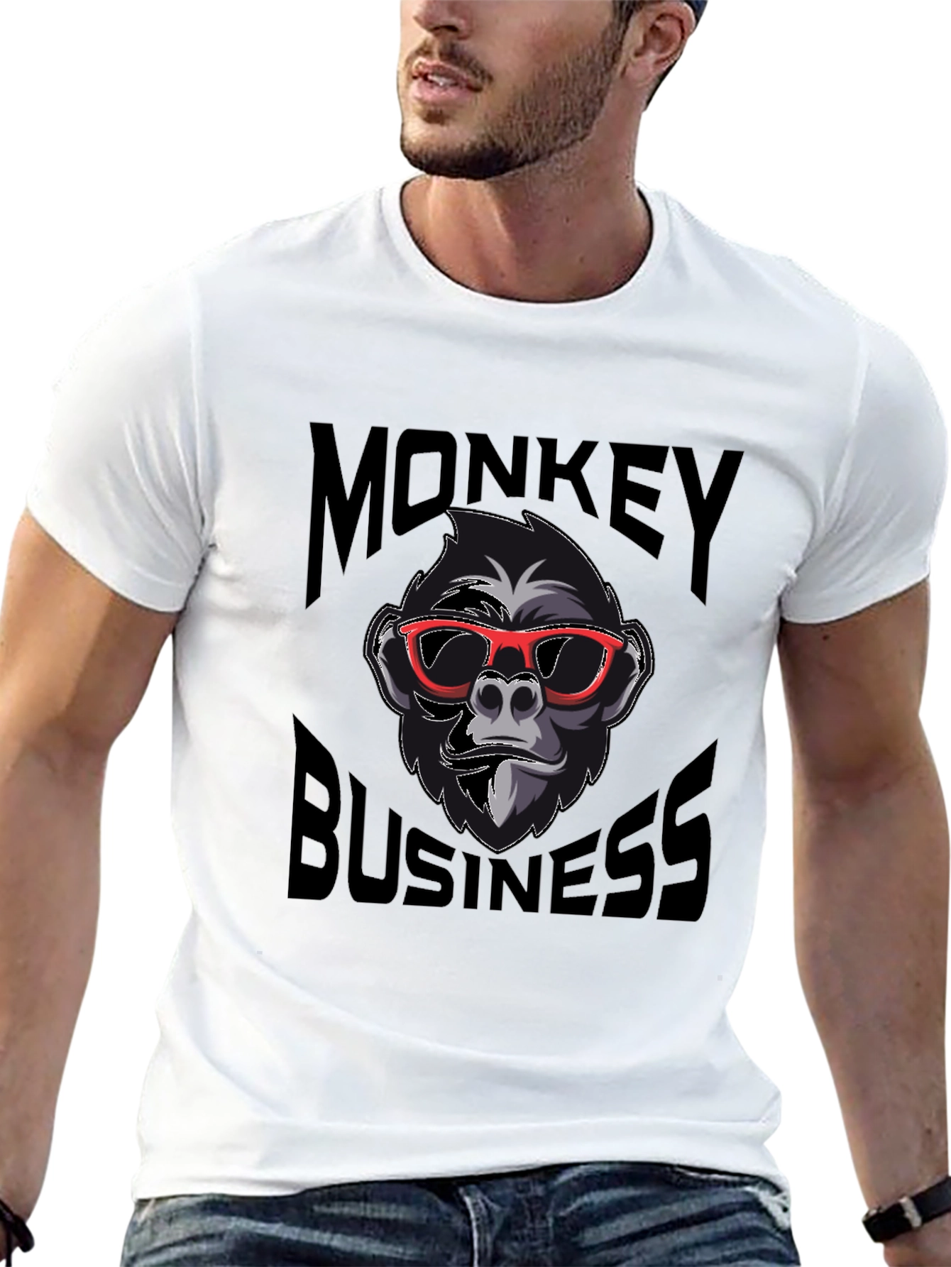 Monkey Business Graphic Tee - Trendy Crew Neck T-Shirt