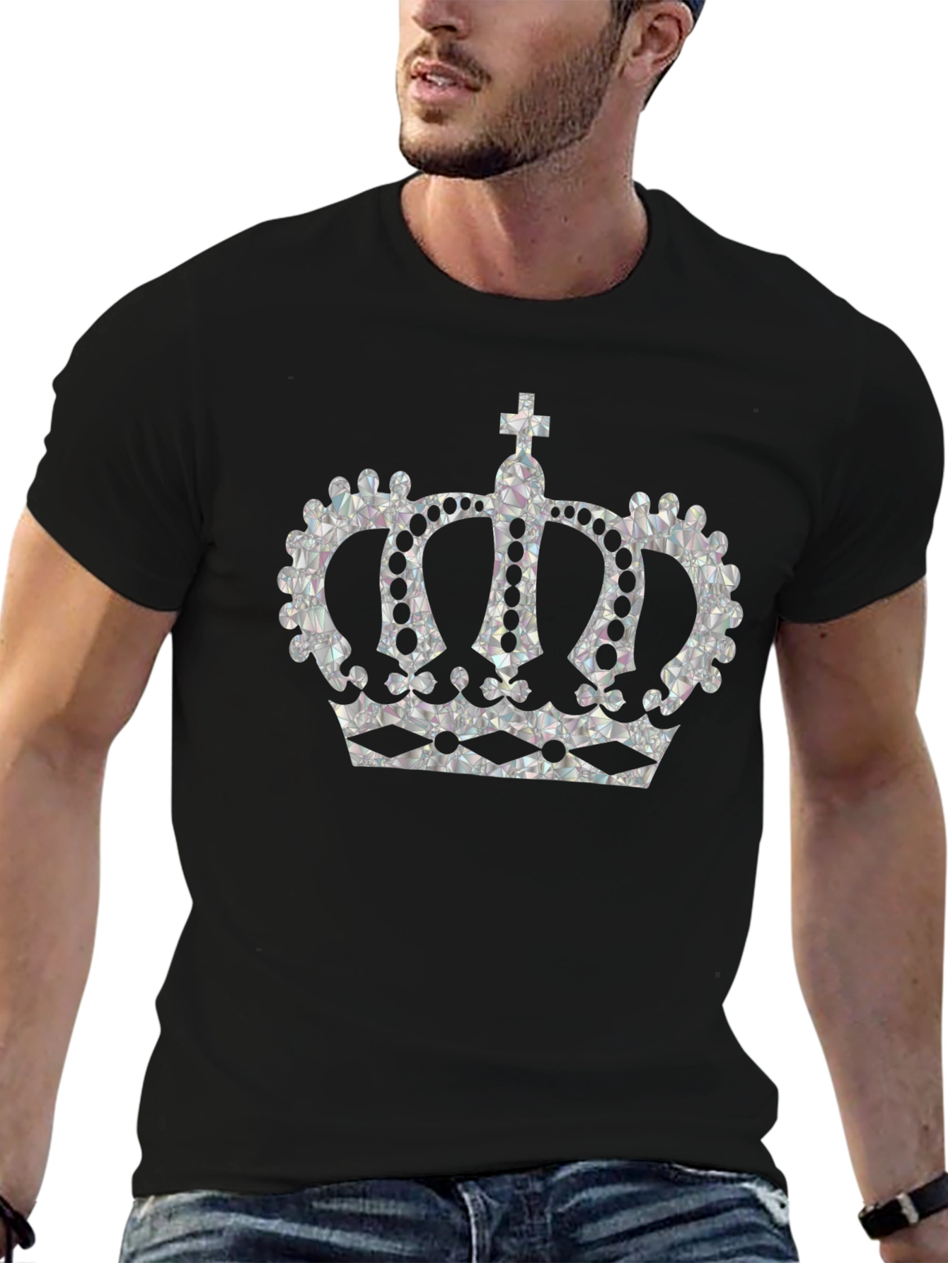 Crown Graphic Tee - Black Cotton T-Shirt