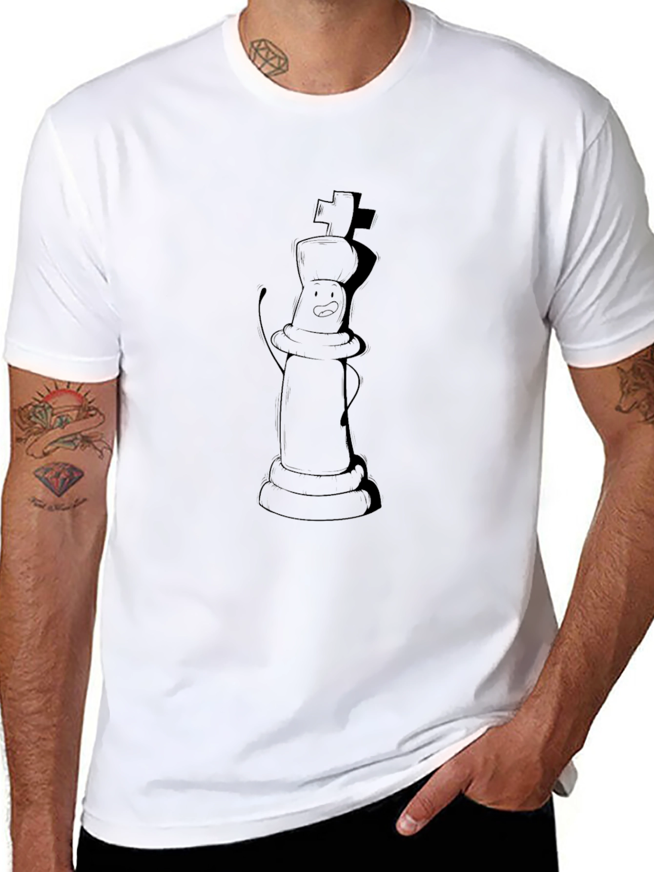 Chess King Cartoon Black T-Shirt