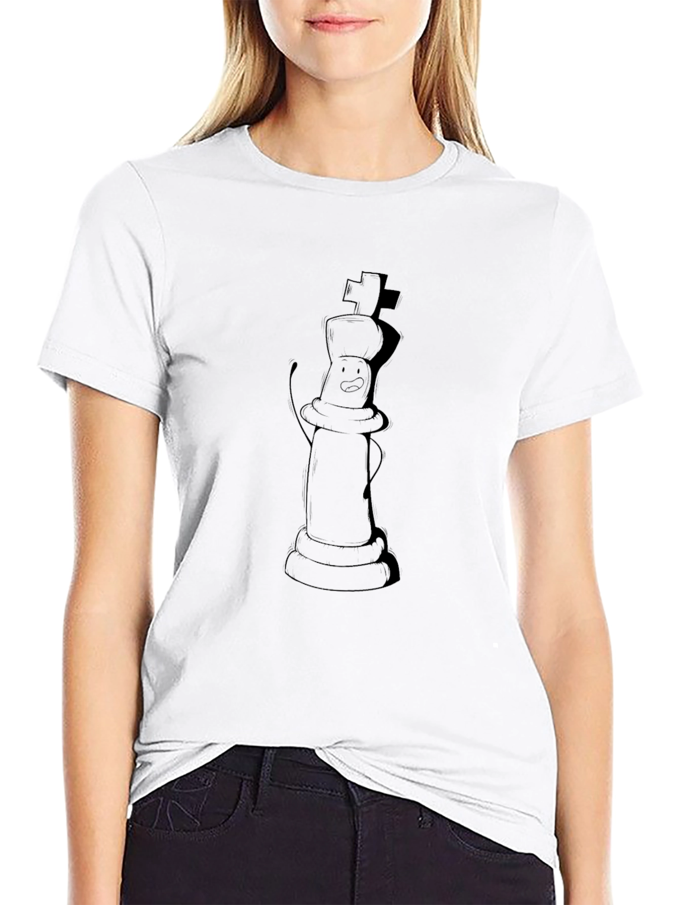 Chess King Cartoon Black T-Shirt