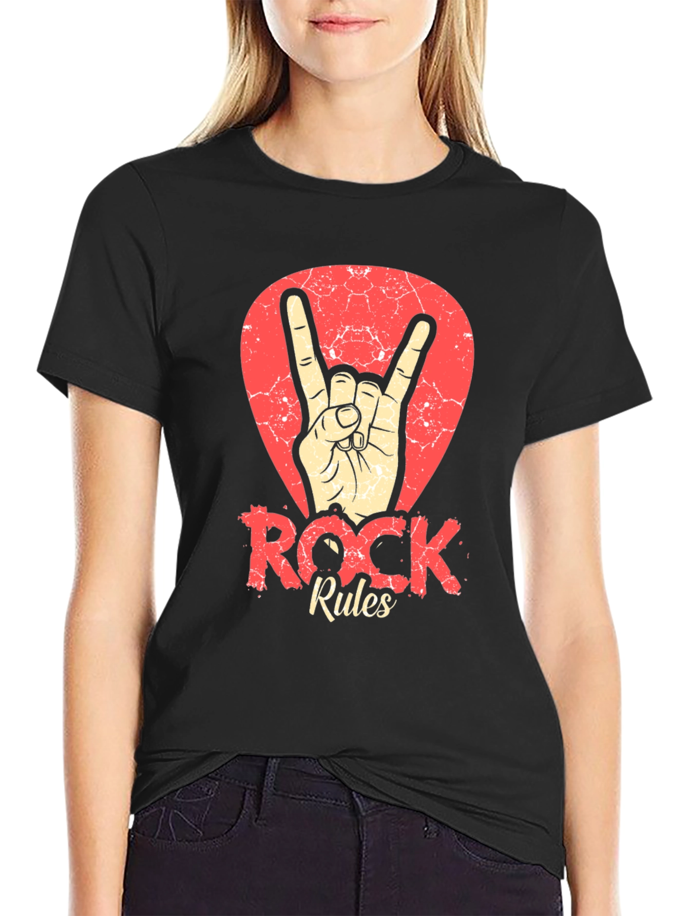 Rock Rules T-Shirt - Black Crew Neck Tee