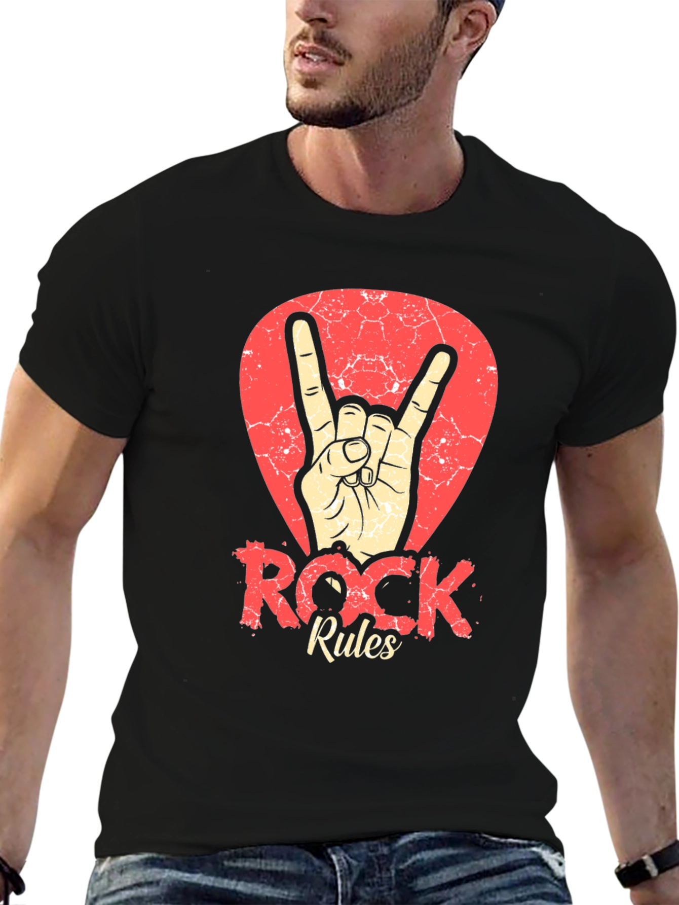 Rock Rules T-Shirt - Black Crew Neck Tee
