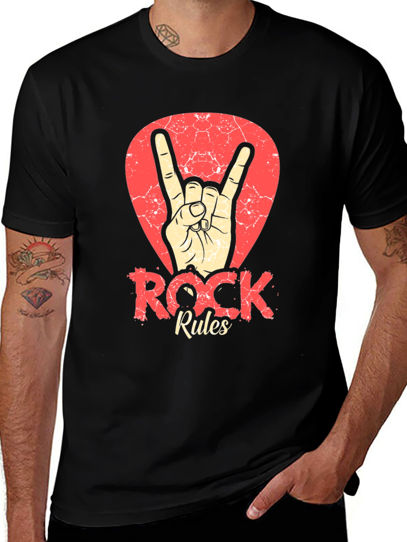 Rock Rules T-Shirt - Black Crew Neck Tee