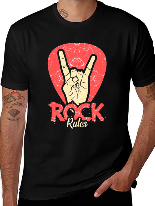Rock Rules T-Shirt - Black Crew Neck Tee