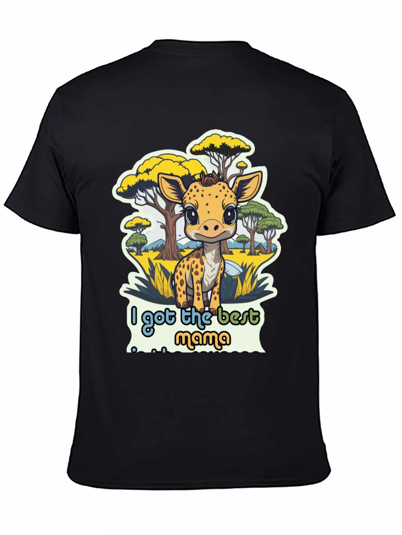 Cute Giraffe Best Mama Black T-Shirt