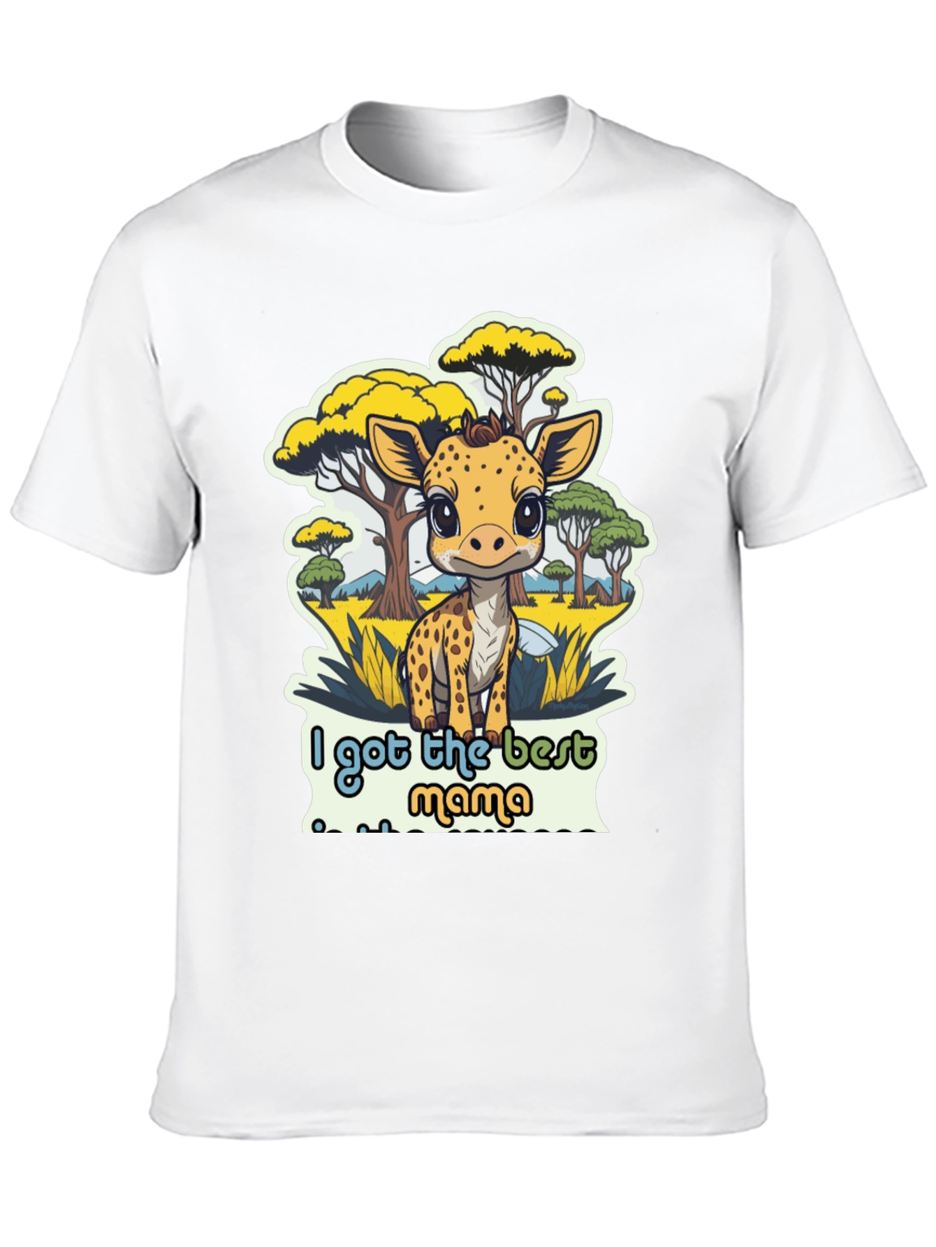 Cute Giraffe Best Mama Black T-Shirt
