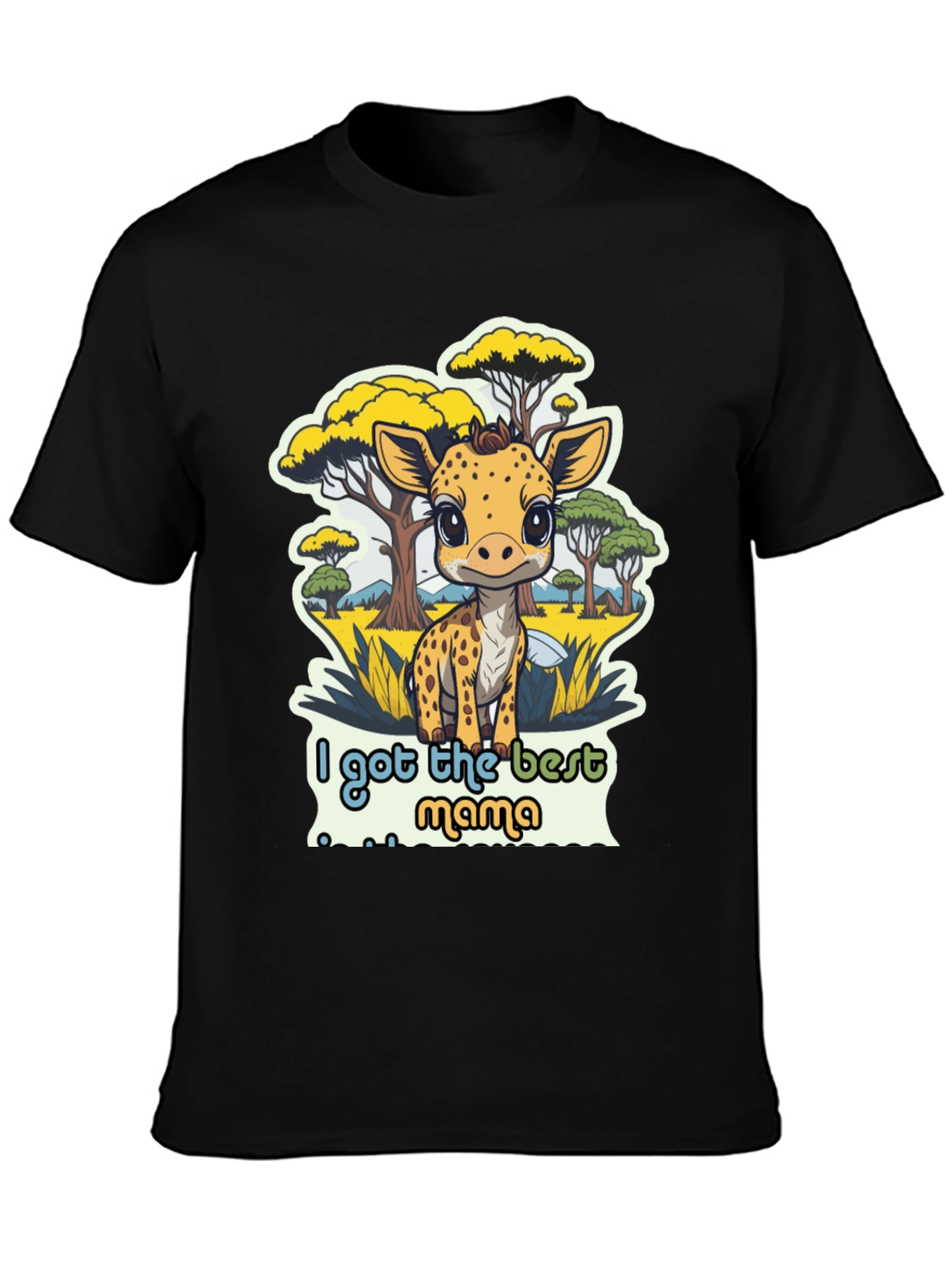 Cute Giraffe Best Mama Black T-Shirt