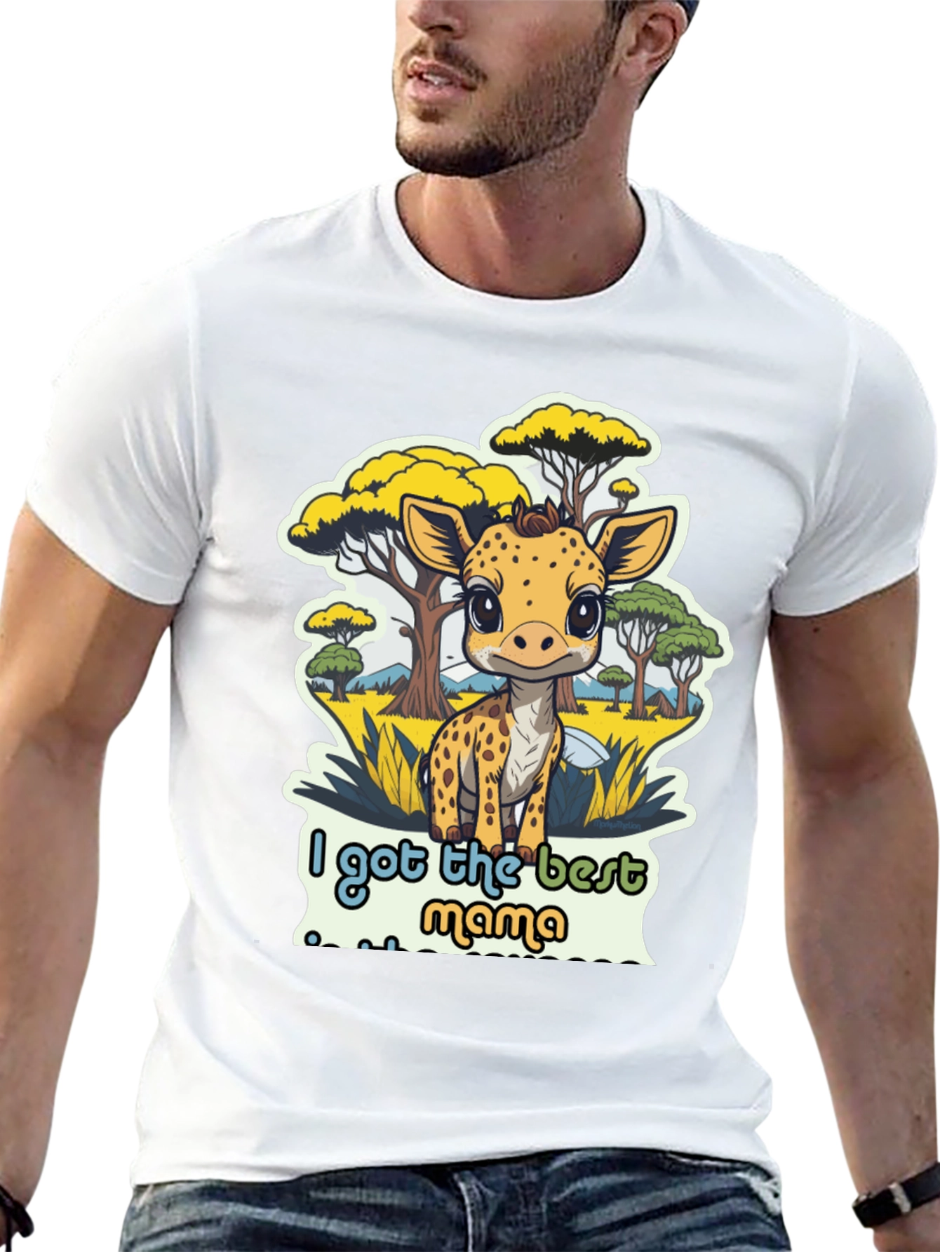 Cute Giraffe Best Mama Black T-Shirt