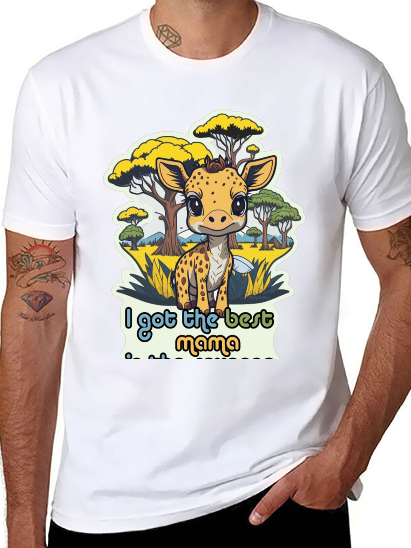 Cute Giraffe Best Mama Black T-Shirt