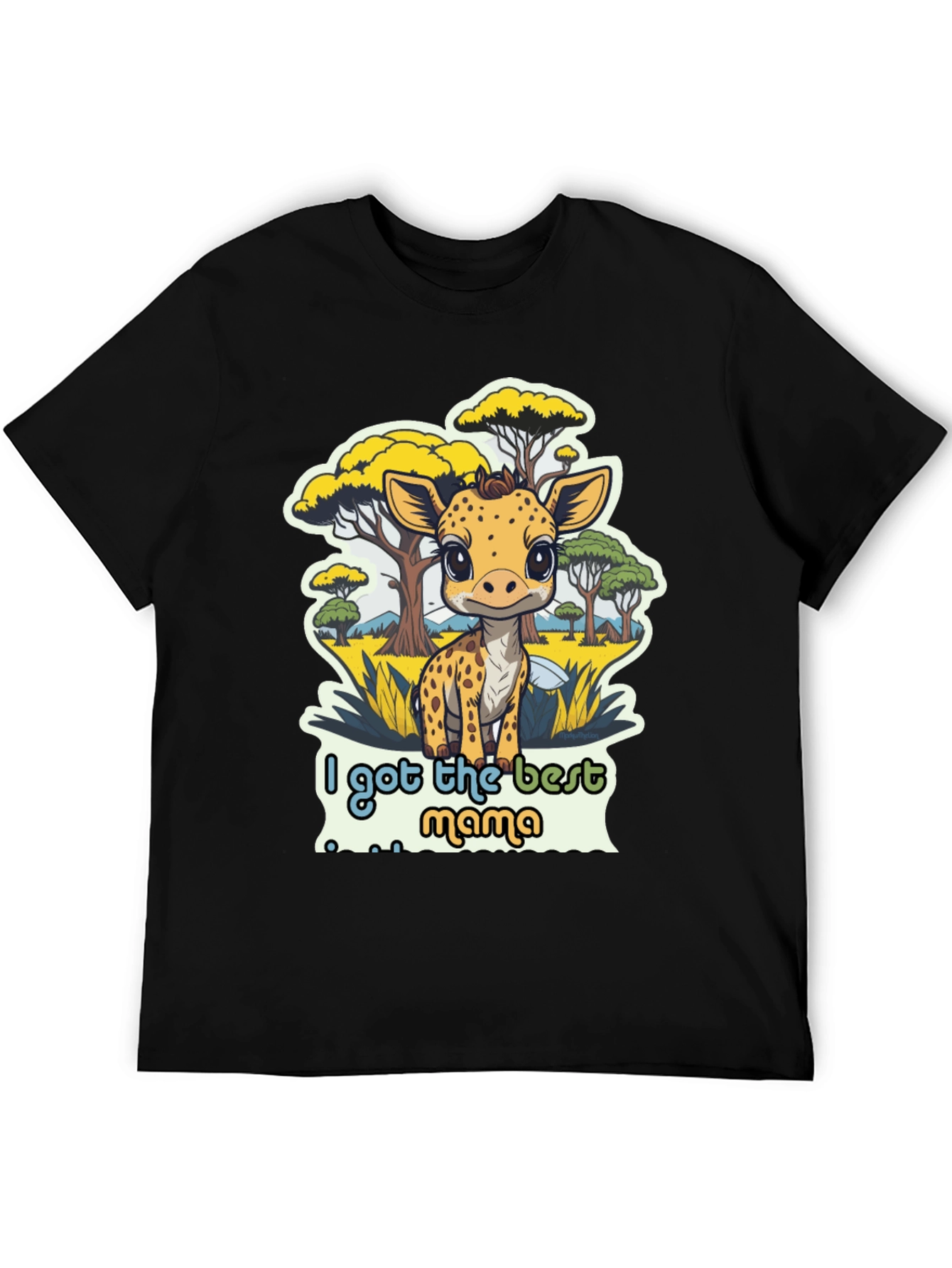 Cute Giraffe Best Mama Black T-Shirt