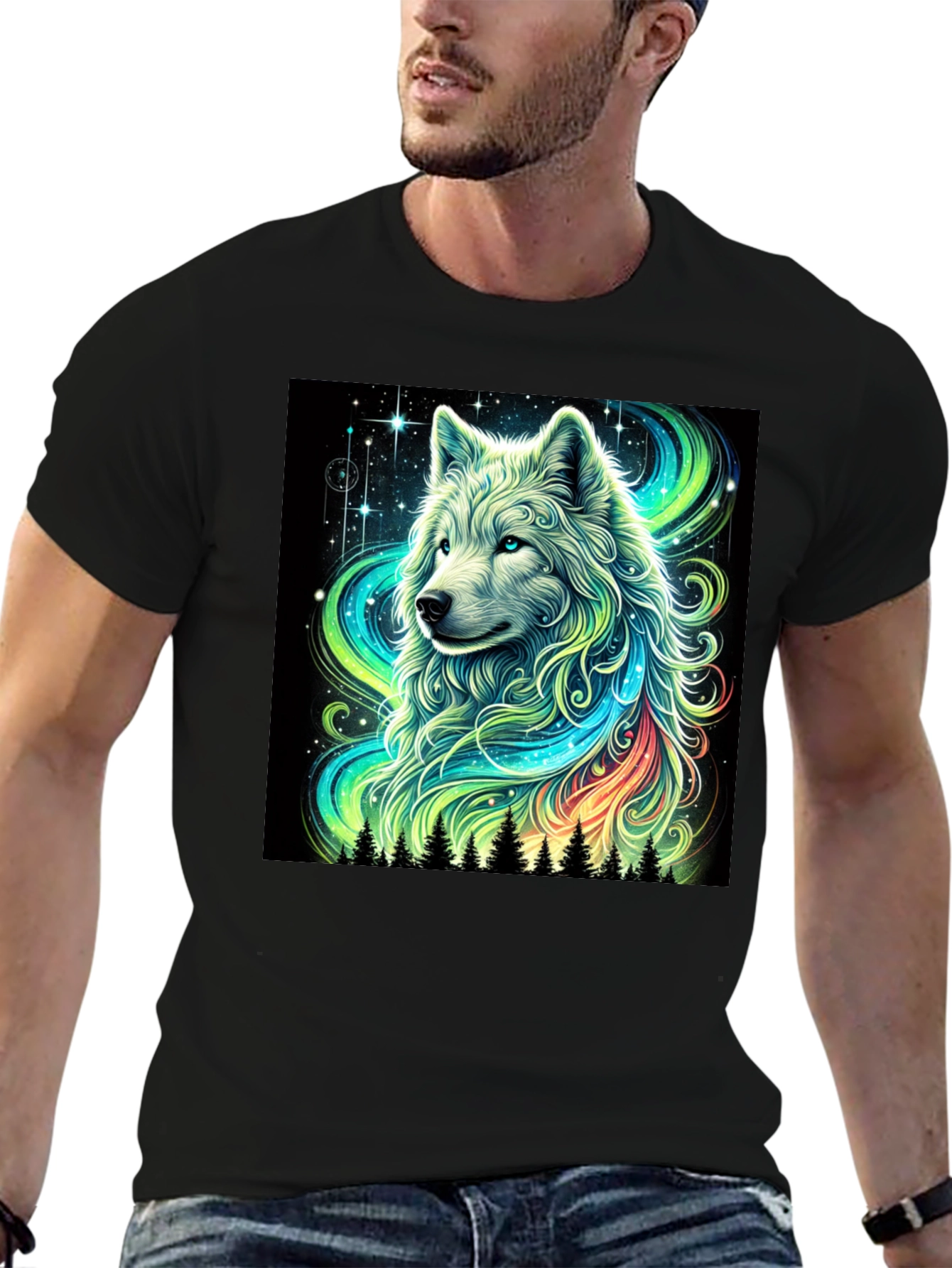 Wolf Galaxy Graphic Tee - Mens Black T-Shirt