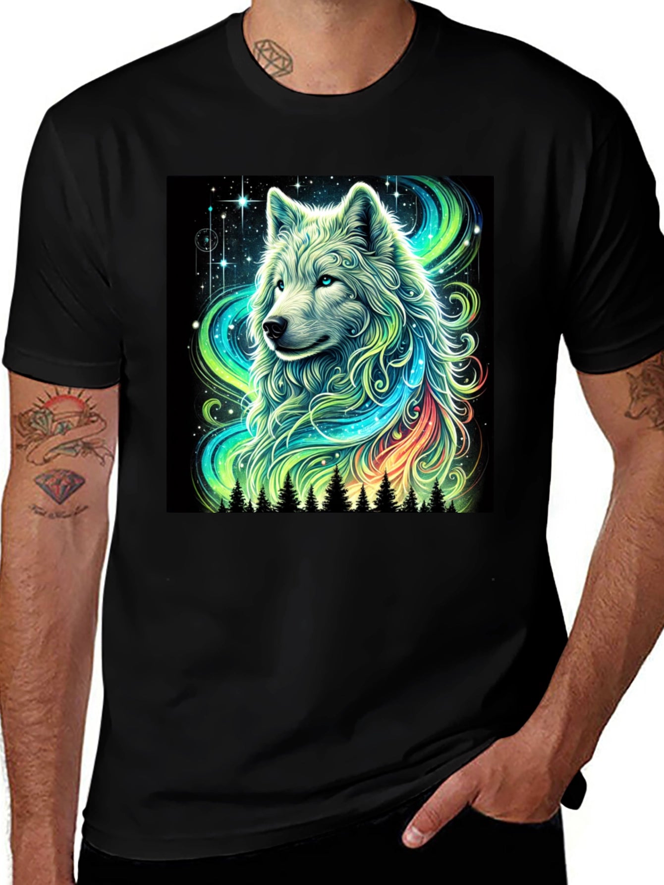 Wolf Galaxy Graphic Tee - Mens Black T-Shirt
