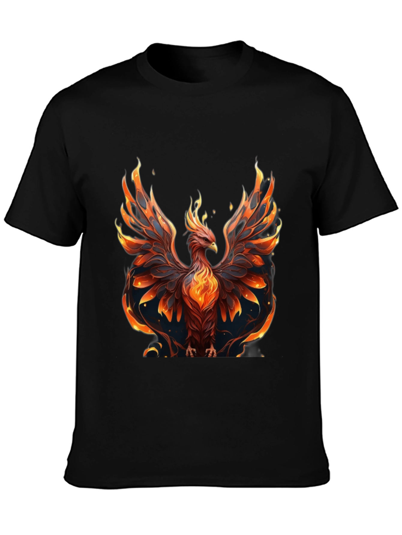 Fiery Phoenix Graphic Tee - Black Cotton Comfort