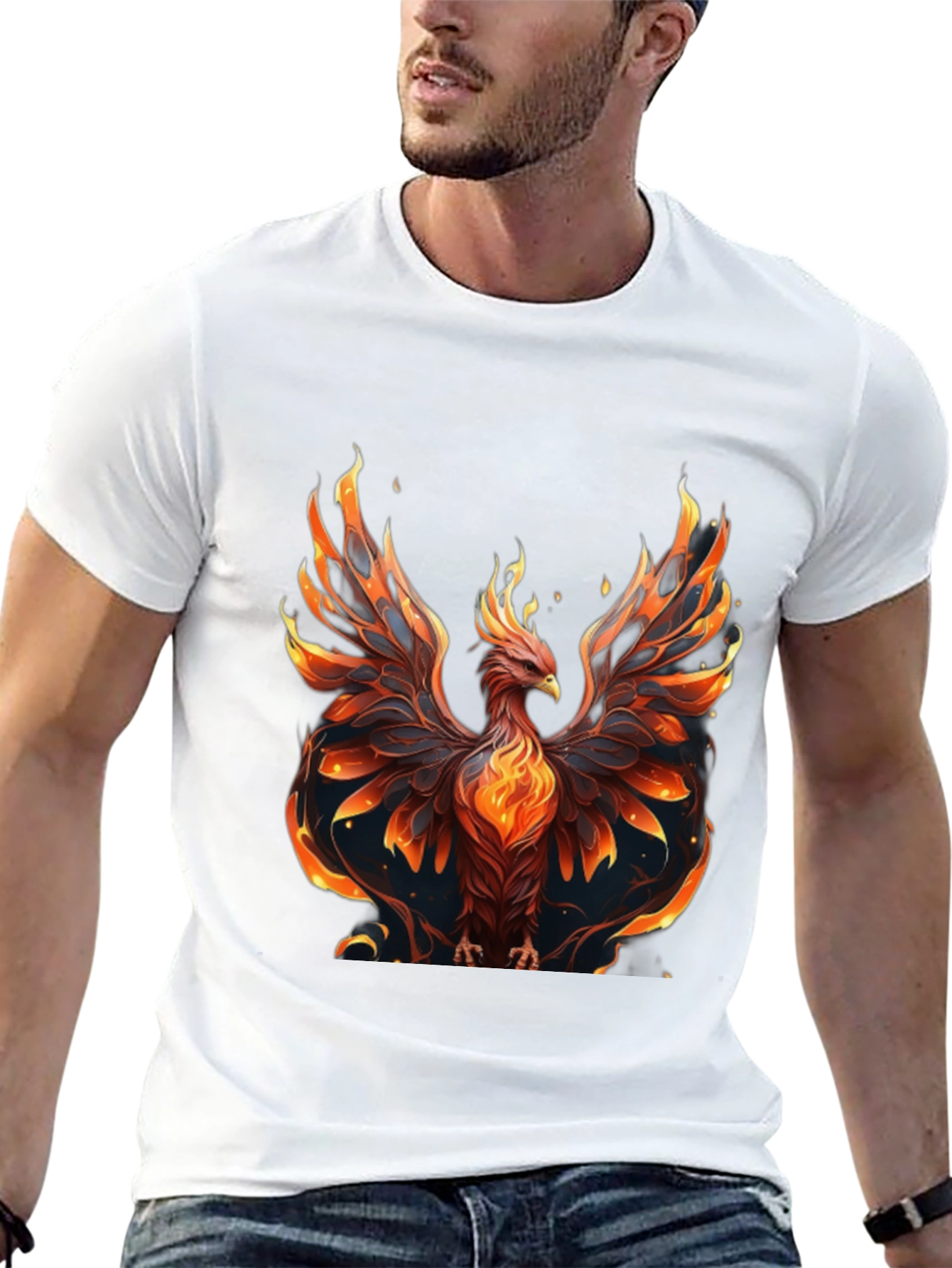 Fiery Phoenix Graphic Tee - Black Cotton Comfort