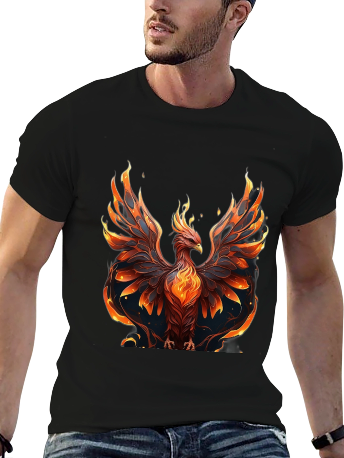 Fiery Phoenix Graphic Tee - Black Cotton Comfort